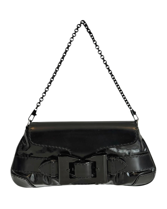 Gucci Vintage Black Patent Leather Dialux Queen Bow Small Shoulder Bag Clutch