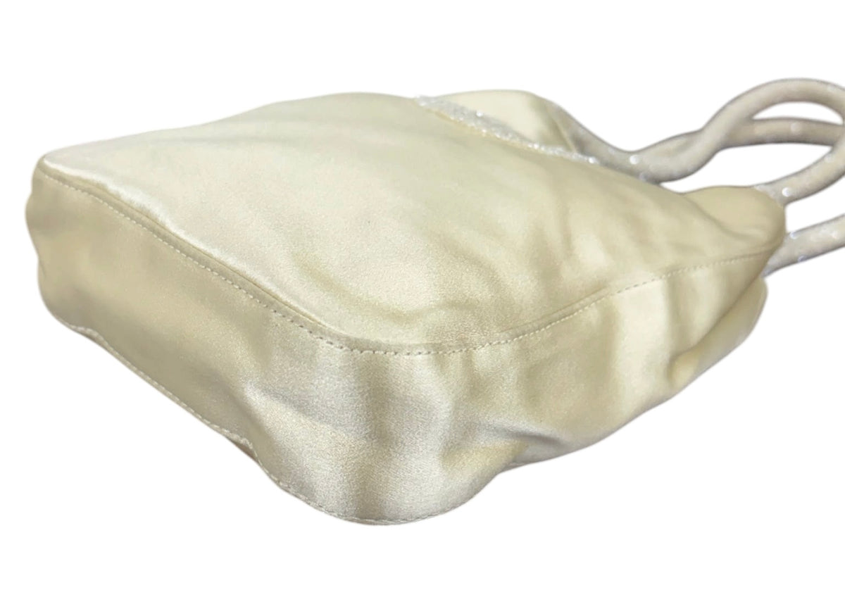 Gucci Vintage Ivory Satin GG Beaded Mini Evening Bag