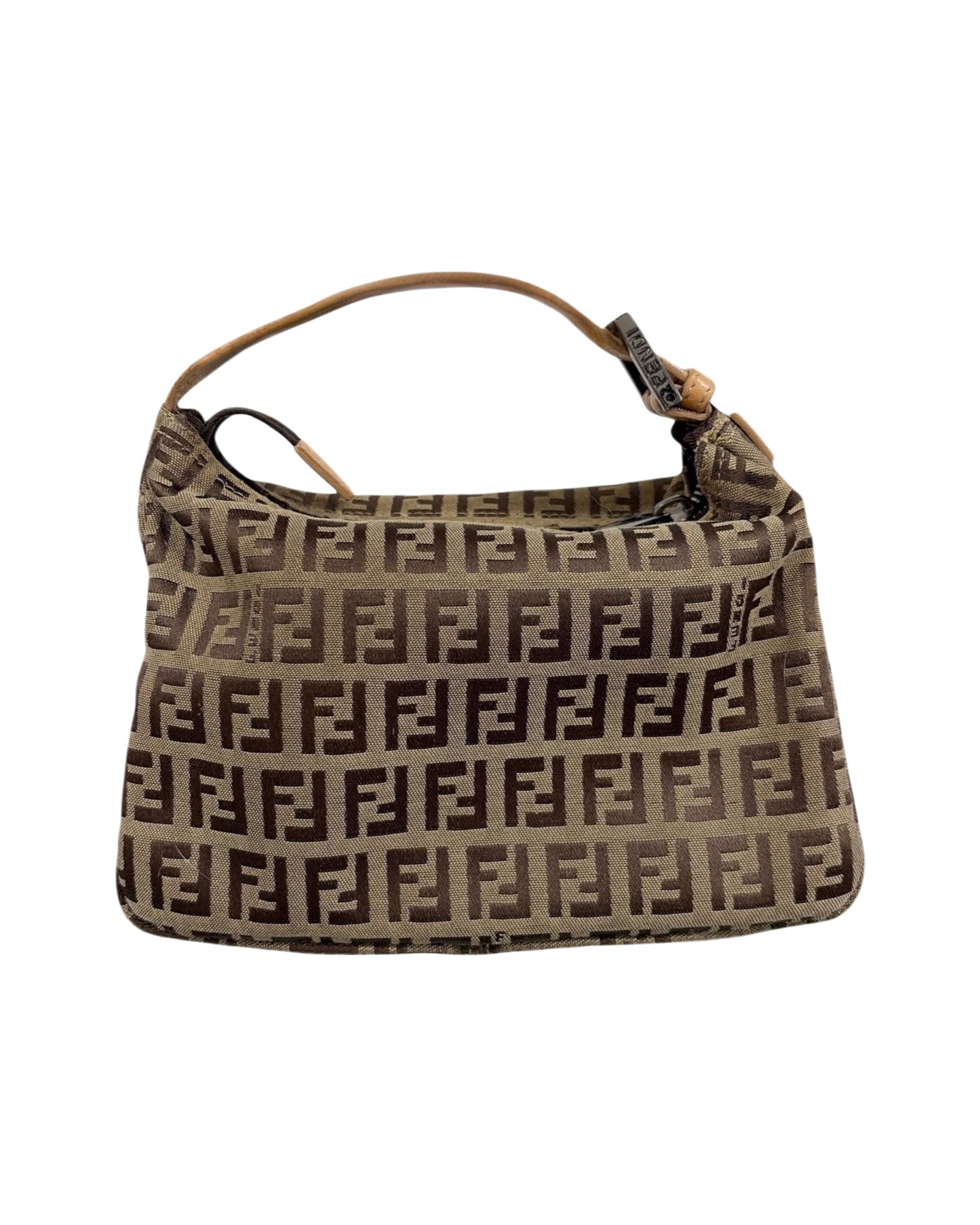 Fendi Vintage Light Brown Zucchino Zucca Monogram Mini Top Handle Pochette Bag