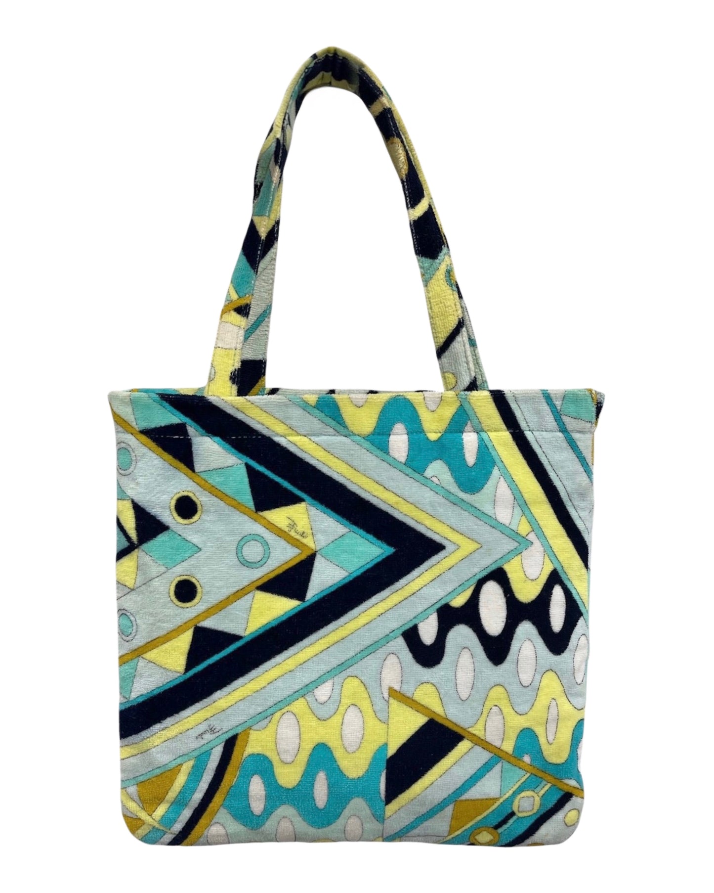 Emilo Pucci Vintage Blue Yellow Terrycloth Medium Shoulder Tote Bag 