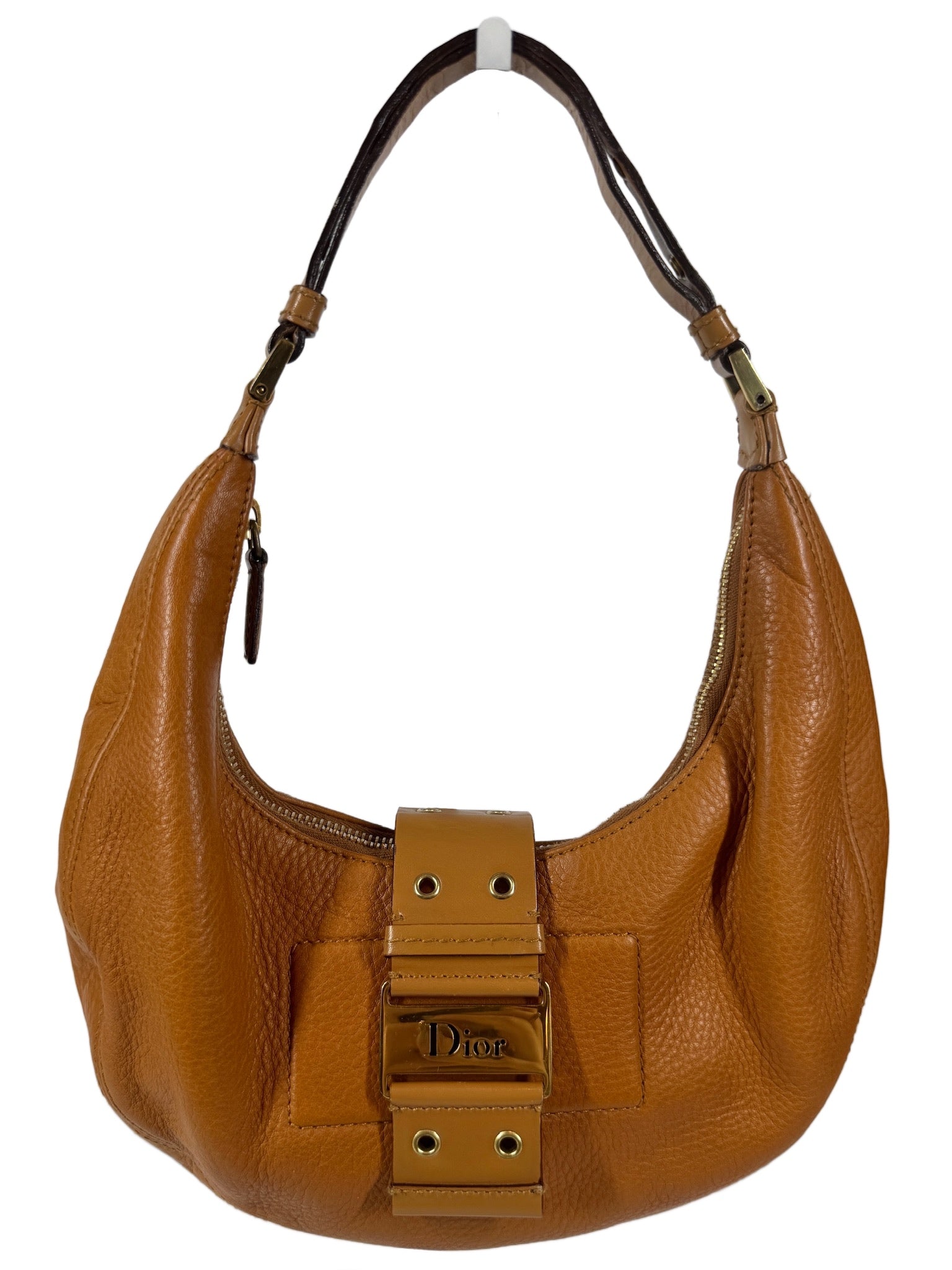 Dior Vintage 2004 Camel Brown Leather Street Chic Mini Hobo Shoulder Pochette Bag
