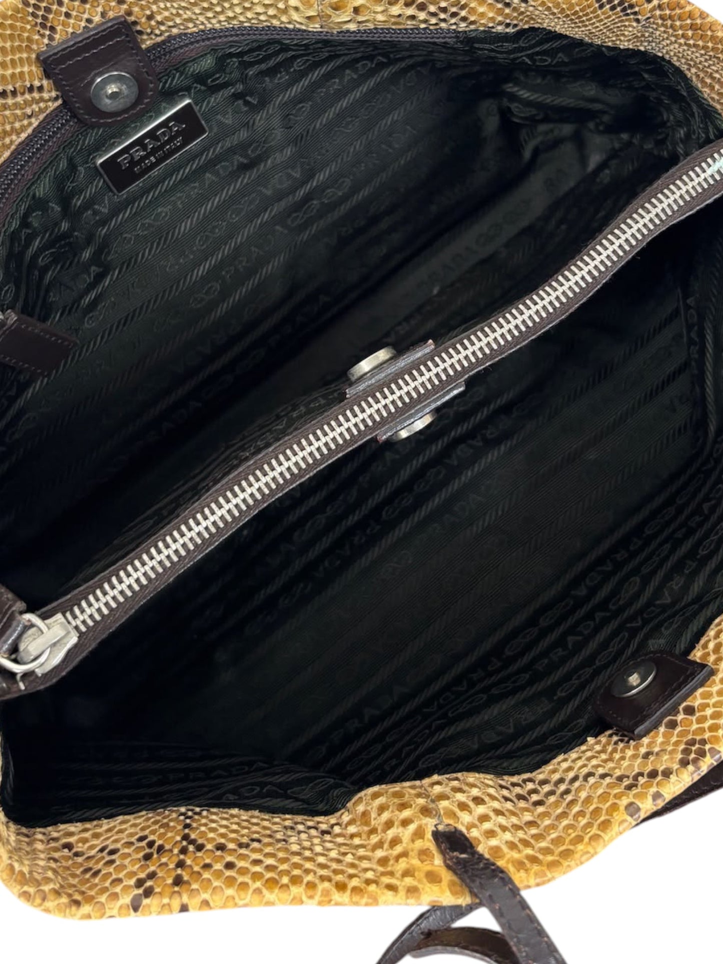 Prada Vintage Light Brown Python East West Shoulder Tote Bag 
