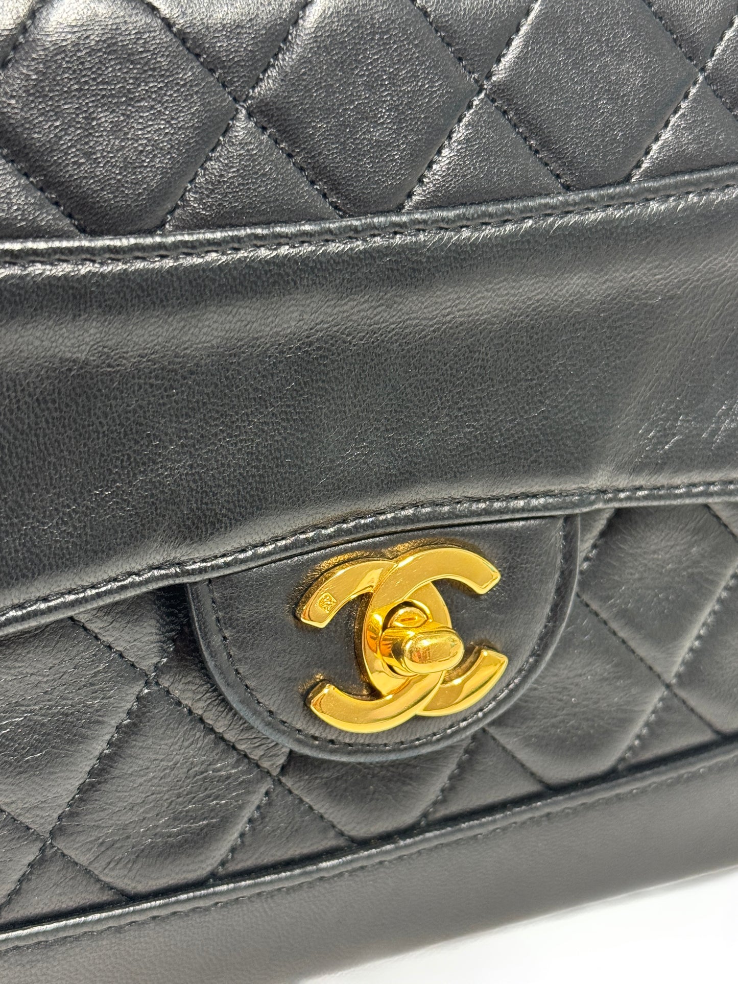 Chanel Vintage 80s/90s Black Quilted Lambskin Medium Classic Flap Bag with Pouch w 24K Gold Plated Hardware