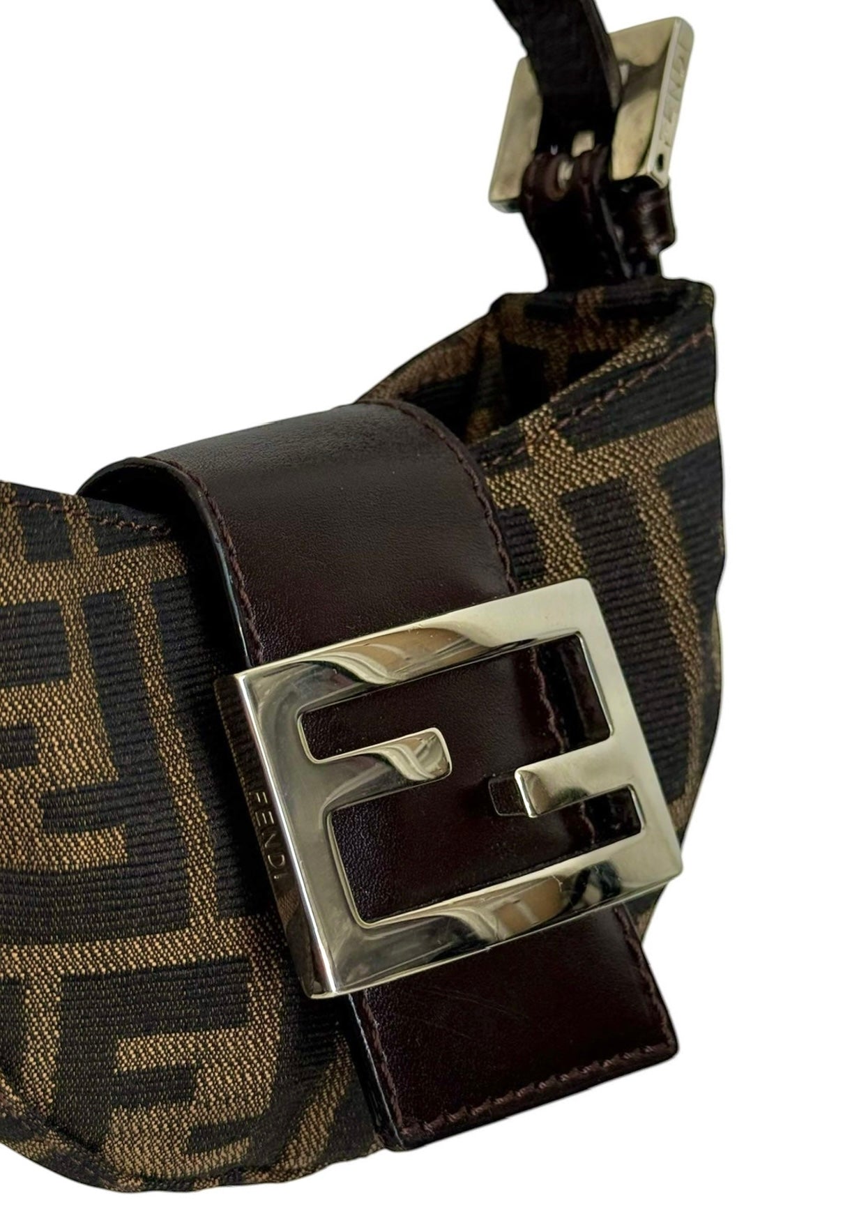 Fendi Vintage Brown Zucca Monogram Mini Croissant Baguette Bag 
