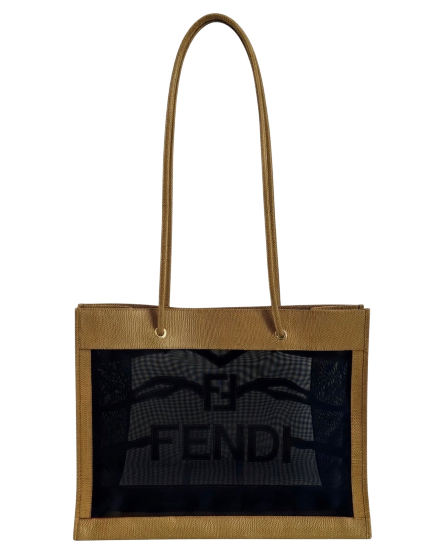 Fendi Vintage Mesh Logo Canvas Shoulder Bag Beach Tote