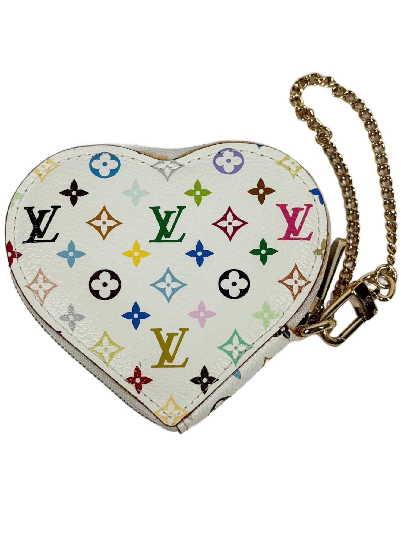Louis Vuitton Vintage Multicolor Blanc / White Monogram Heart Coin Purse Bag Charm Key Pouch