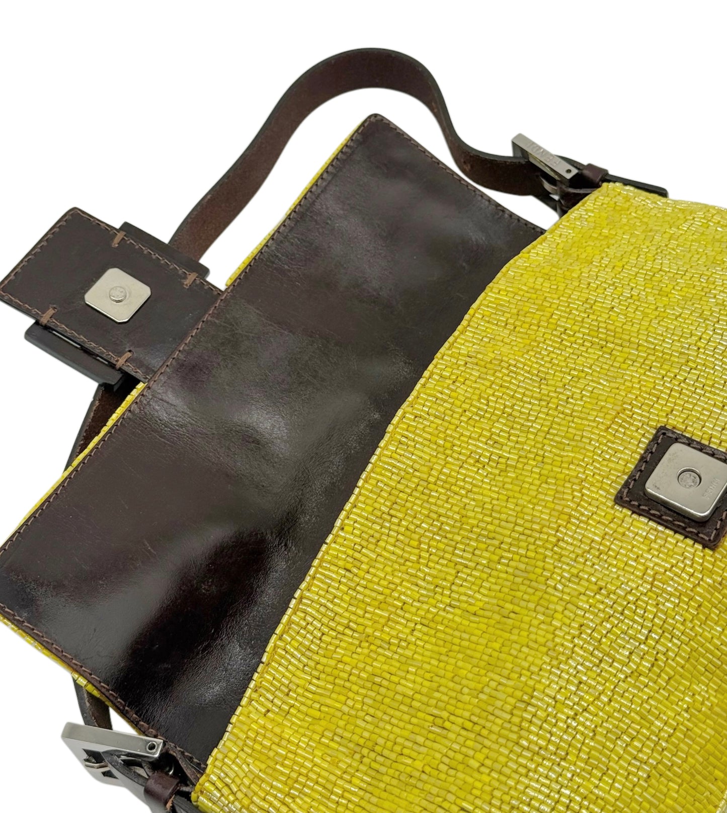 Fendi Vintage Neon Yellow Beaded Baguette Shoulder Bag