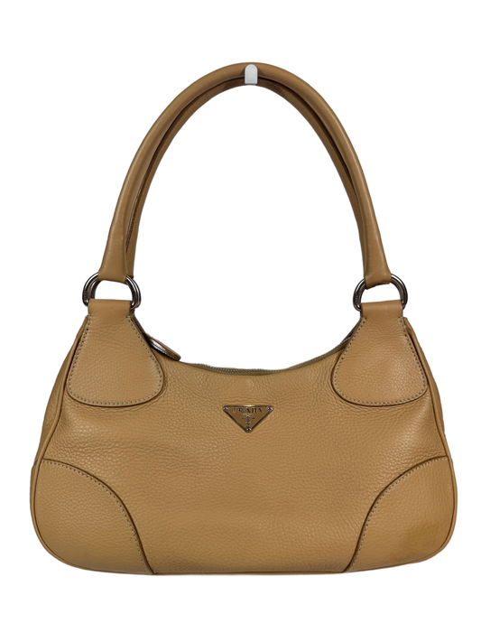Prada Vintage Beige Pebbled Leather Small Shoulder Bag