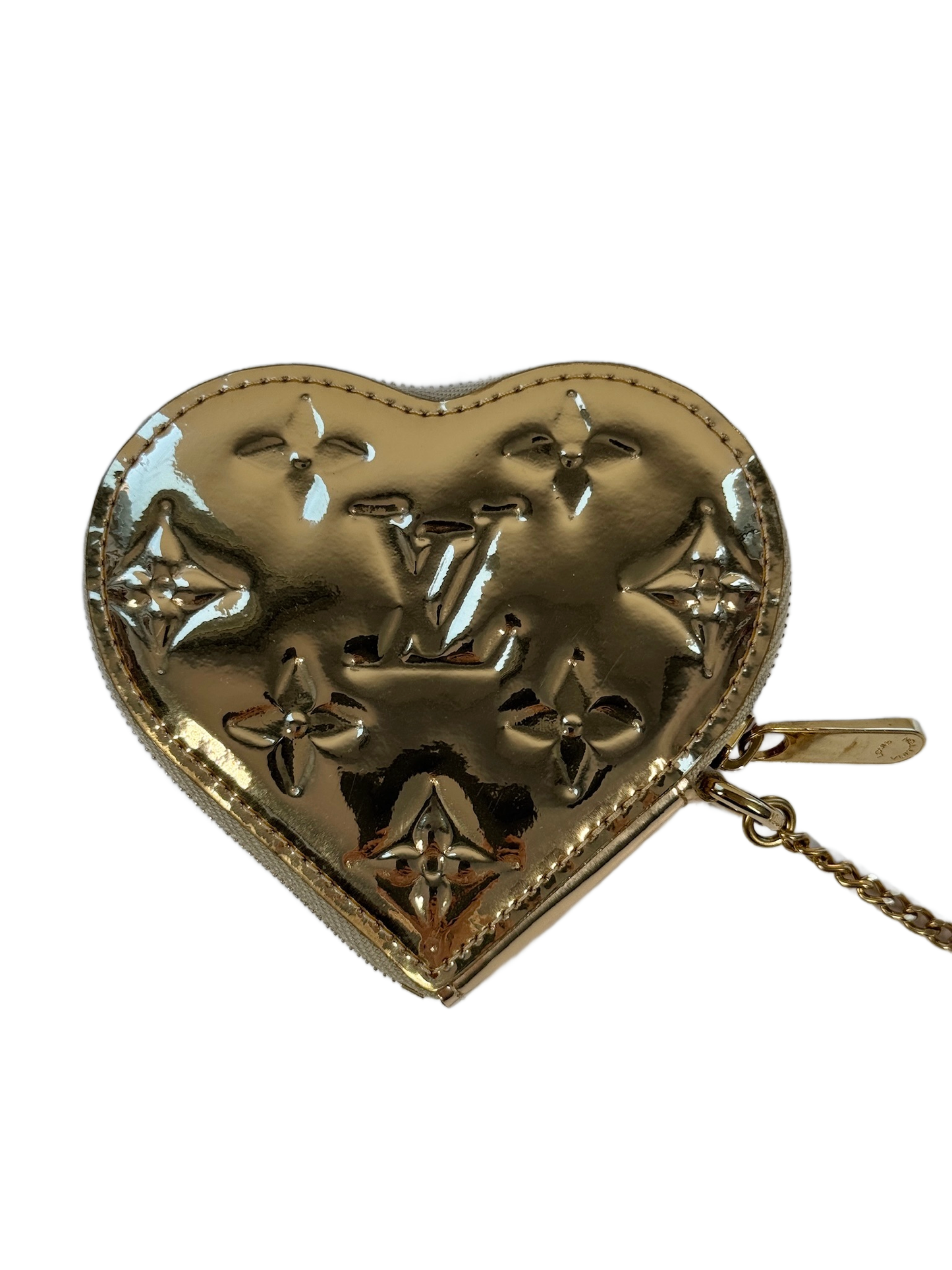 Louis Vuitton Vintage 2007 Gold Miroir Mirror Monogram Heart Coin Purse Bag Charm Pouch