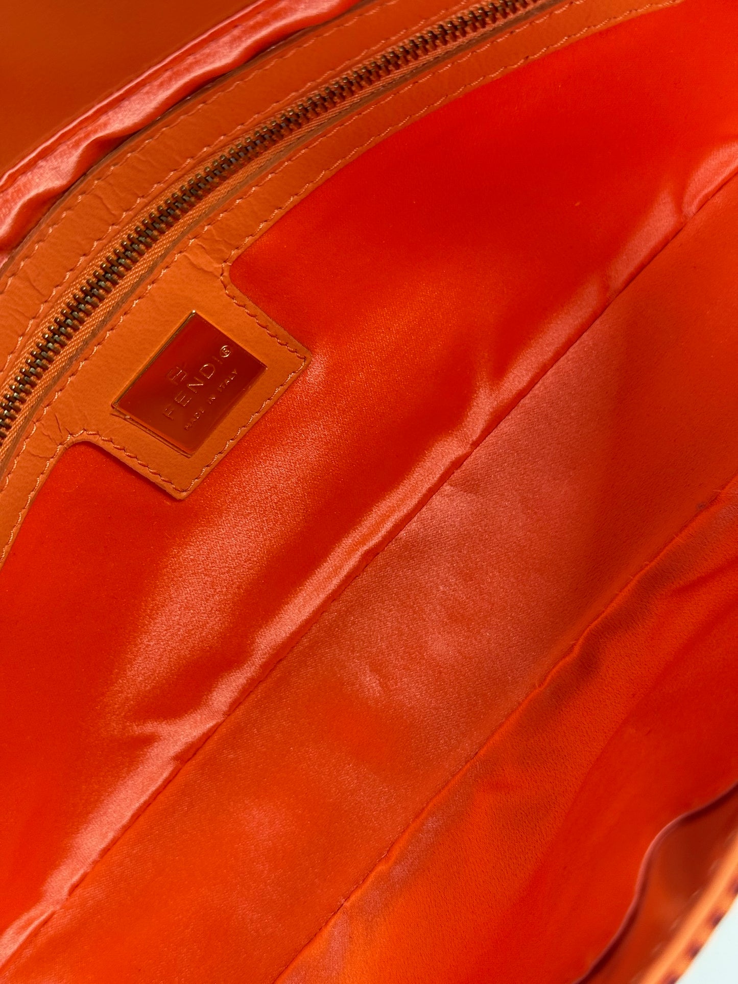 Fendi Vintage Orange Leather Metallic Red Shoulder Baguette Bag