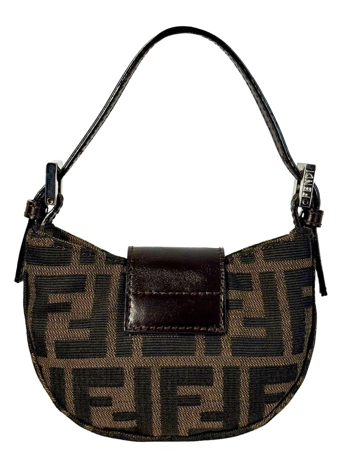Fendi Vintage Brown Zucca Monogram Mini Croissant Baguette Bag 