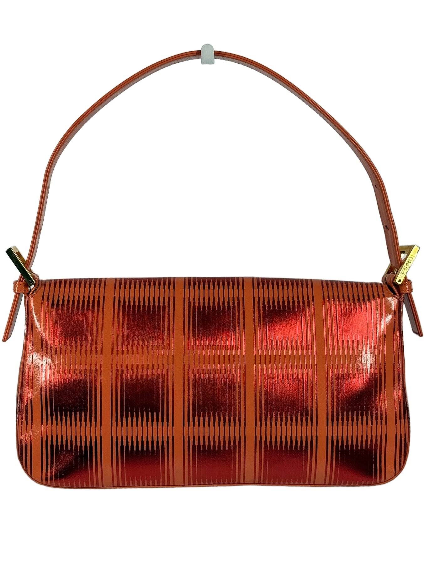 Fendi Vintage Orange Leather Metallic Red Shoulder Baguette Bag