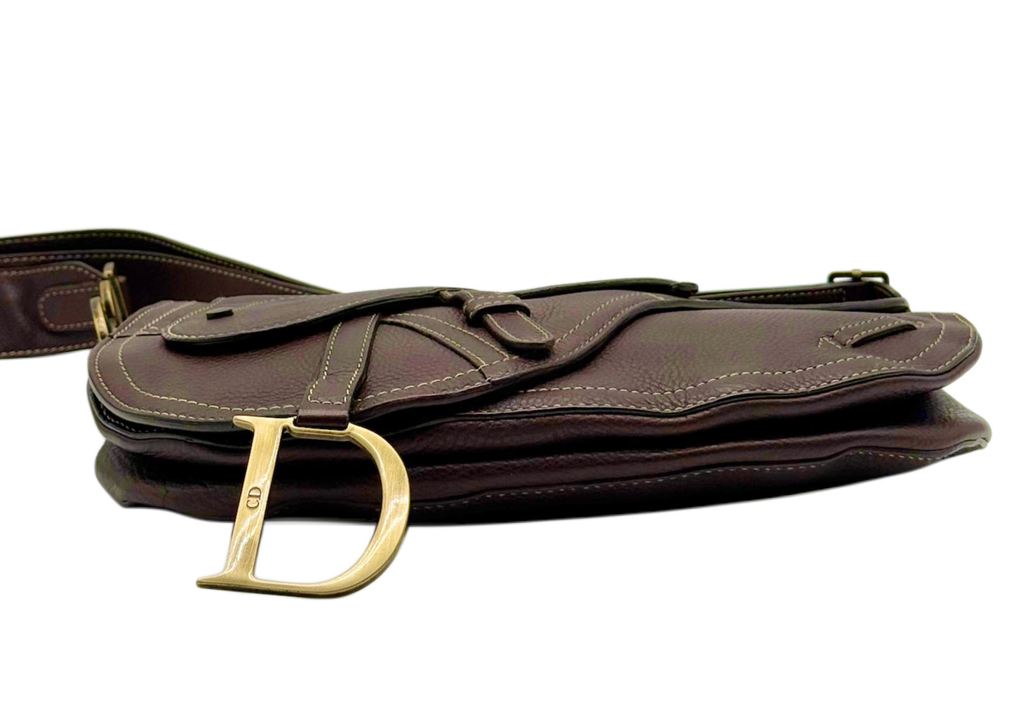 Dior Vintage 2002 Brown Leather Messenger Saddle Bag