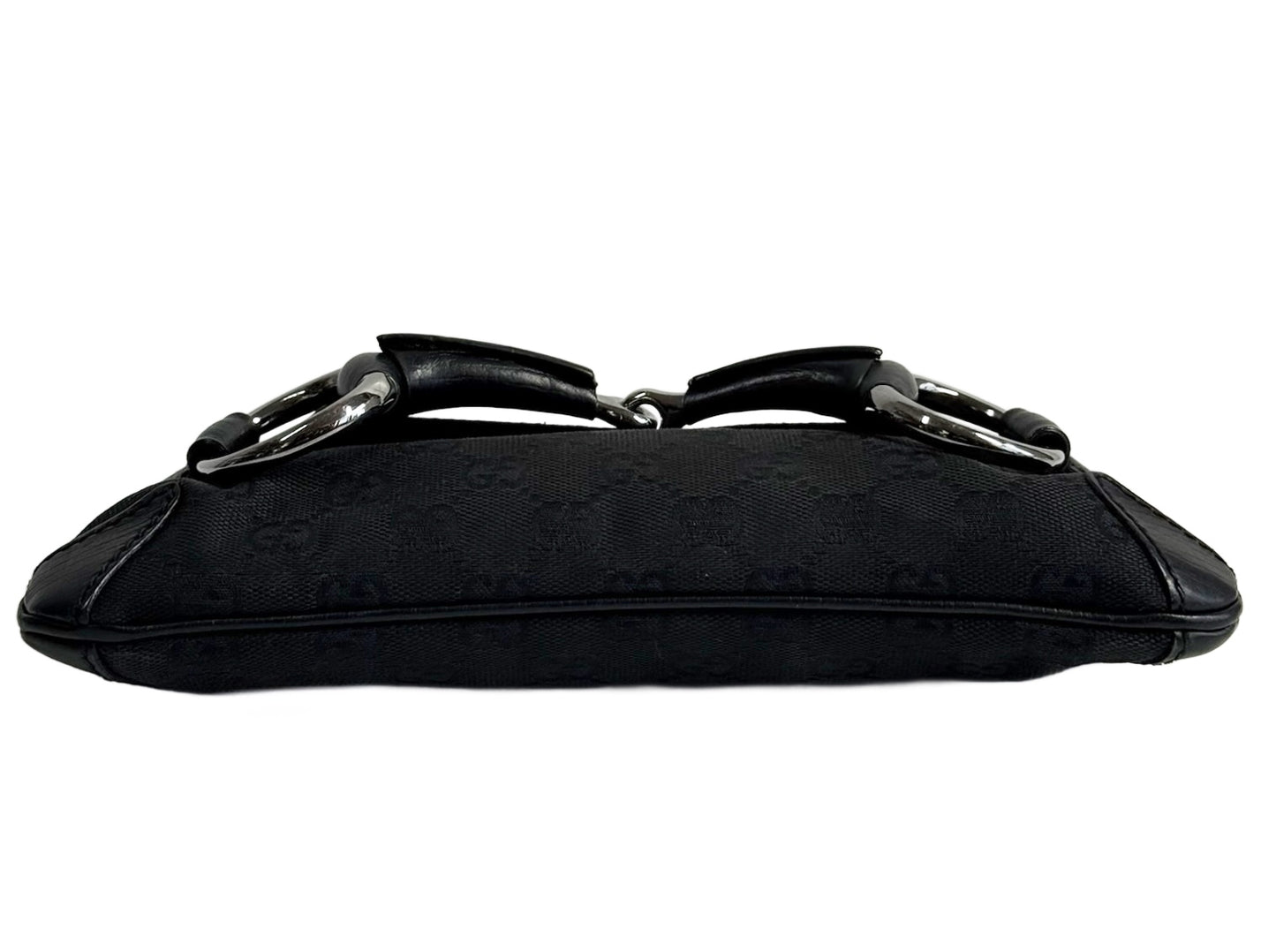 Gucci Vintage Black GG Monogram Small Horsebit Shoulder Clutch Pochette Bag