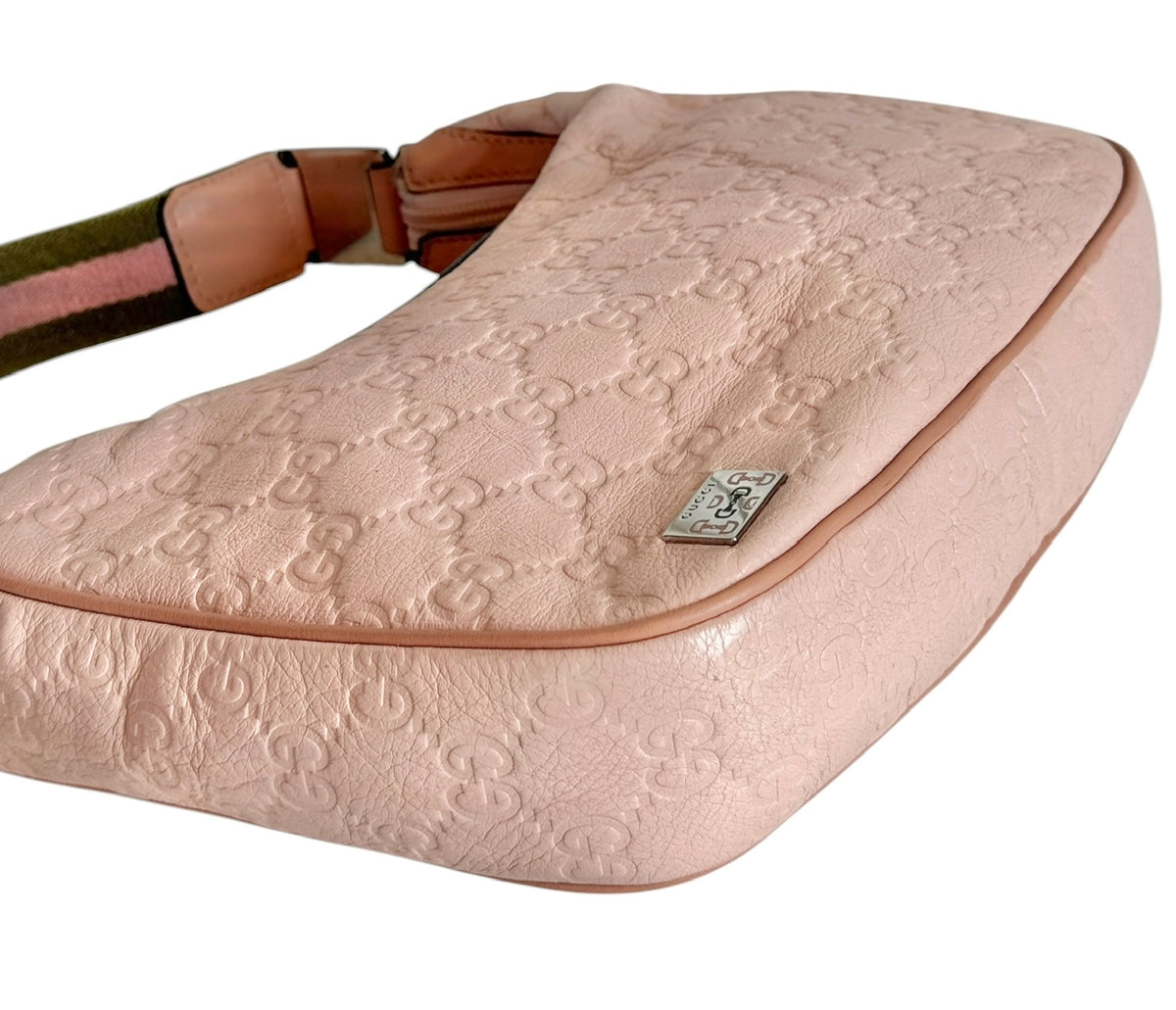 Gucci Vintage Light Pink GG Monogram Embossed Leather Small Shoulder Bag