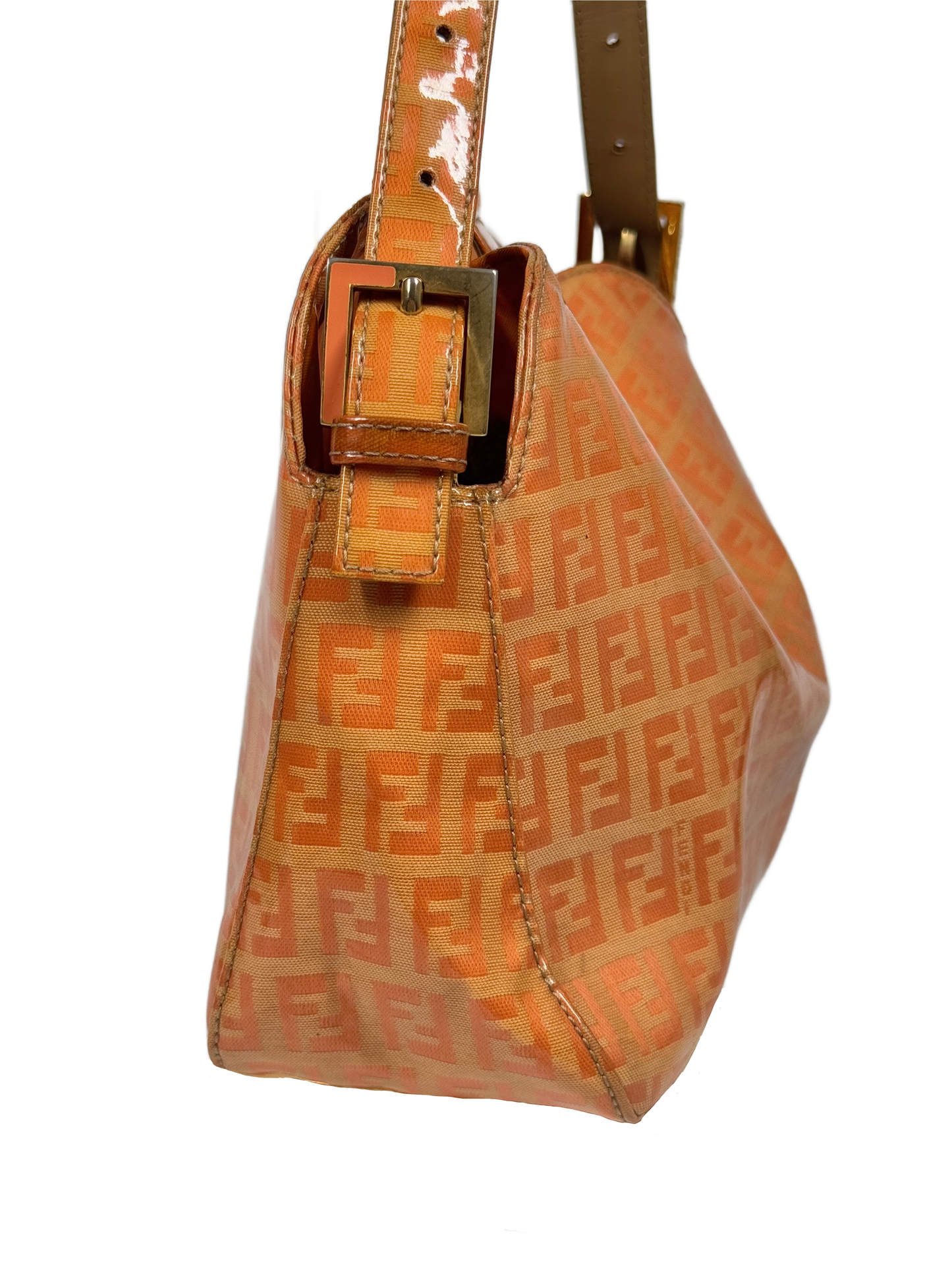 Fendi Vintage Orange Zucchino Patent Leather Shoulder Baguette Bag