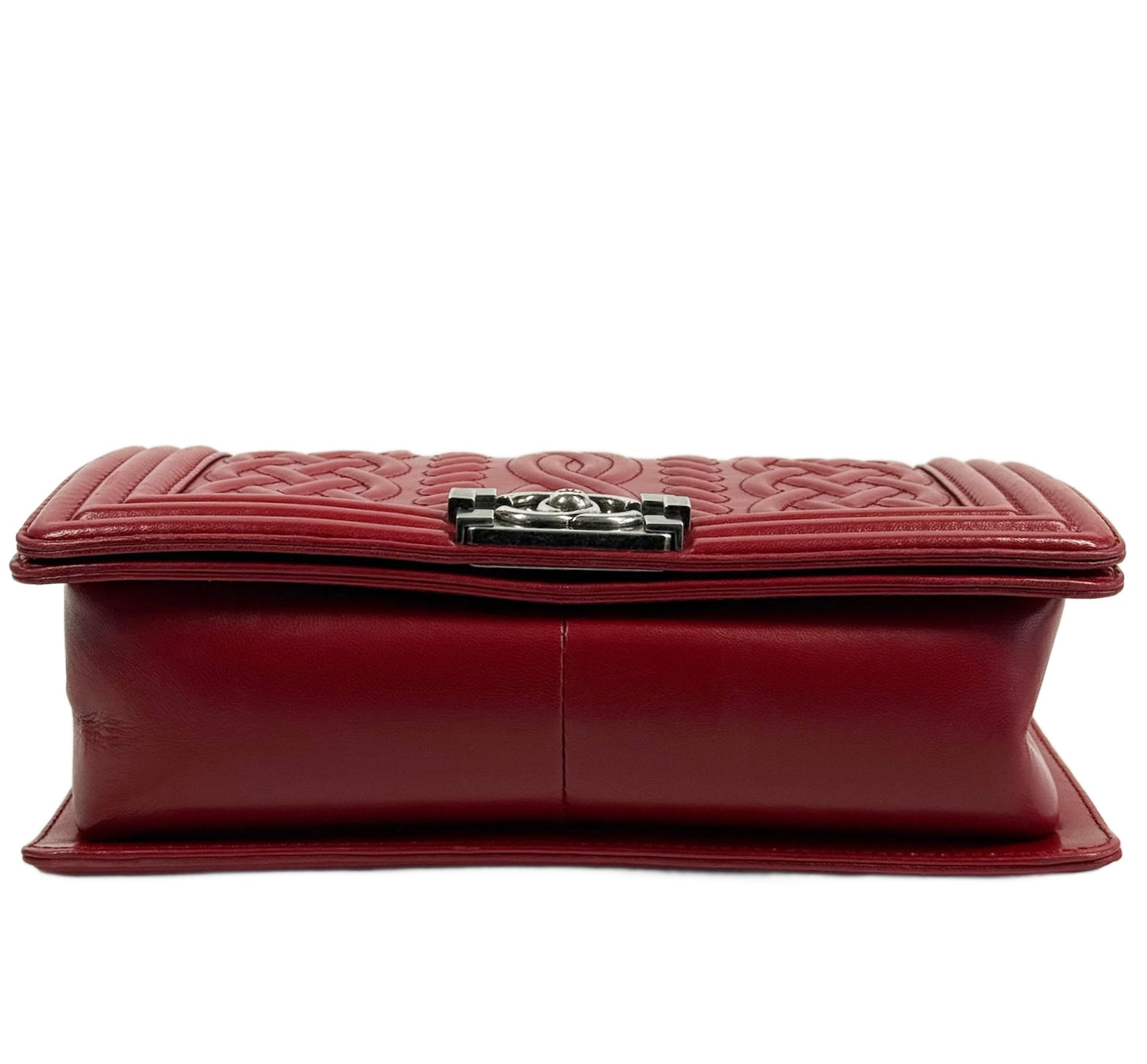 Chanel Red Sweater Lambskin Leather Medium Le Boy Shoulder Flap Bag