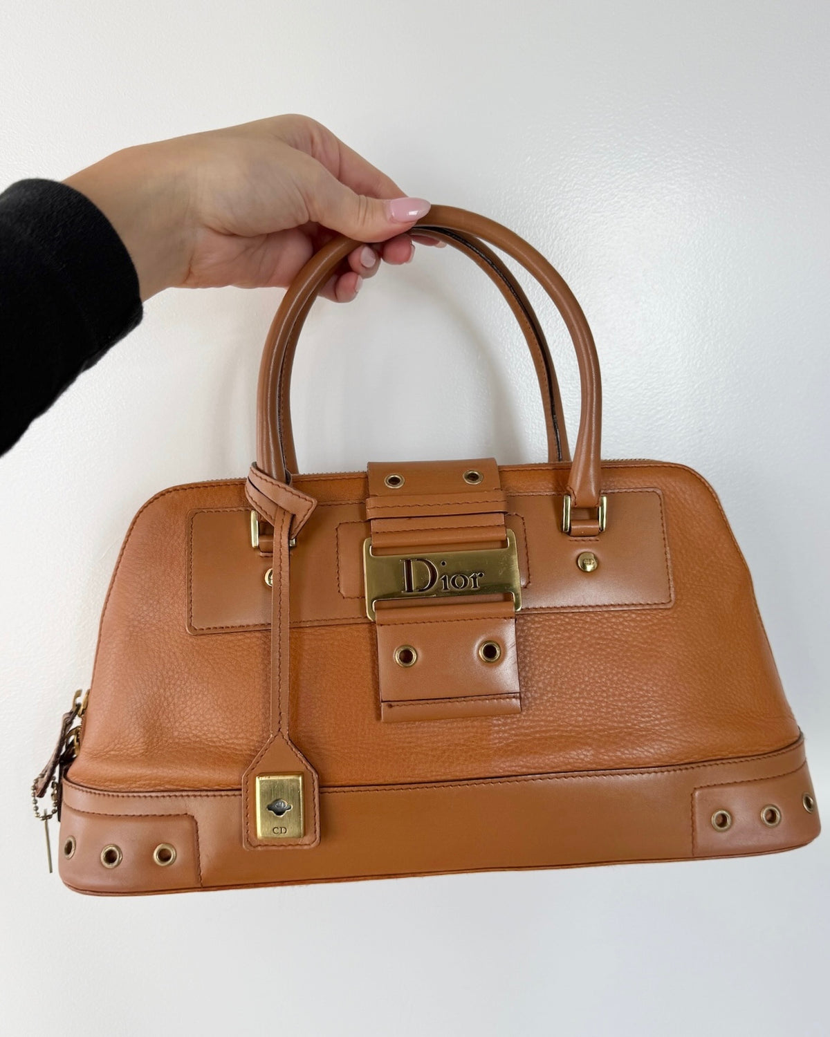 Dior Vintage 2002 Light Brown Grained Calfskin Street Chic Top Handle Bag
