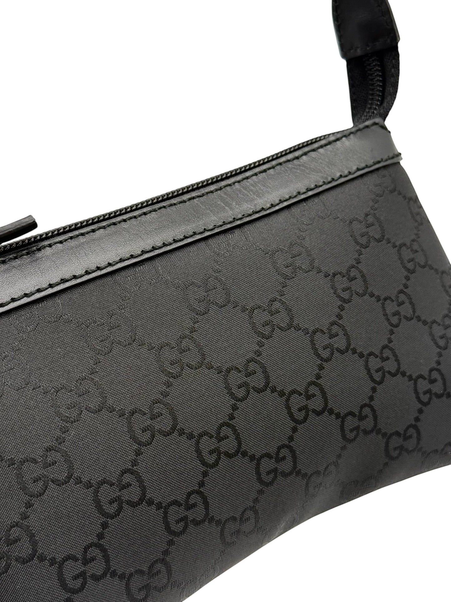 Gucci Vintage Black Satin GG Monogram Mini Shoulder Pochette Bag