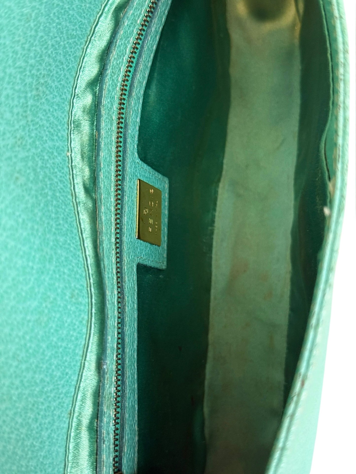 Fendi Vintage Blue Pebbled Leather Quartz Logo Shoulder Baguette Bag