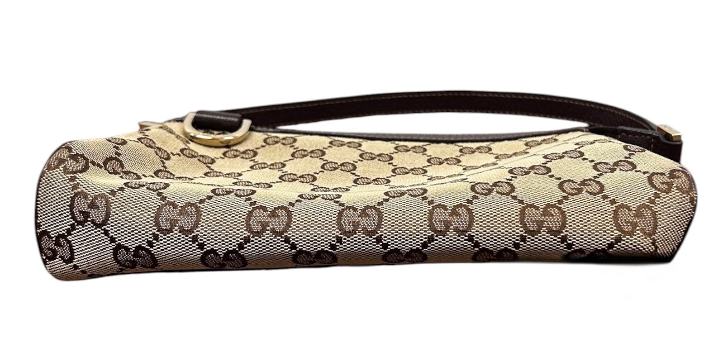 Gucci Vintage Brown GG Monogram Brown Leather Trim Abbey Pochette
