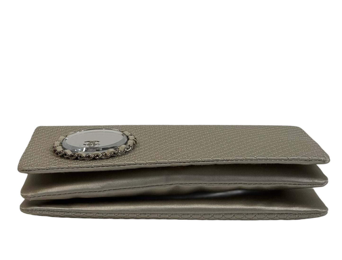 Chanel Vintage Metallic Pewter Quilted Satin CC Logo Mirror Chain Shoulder Bag