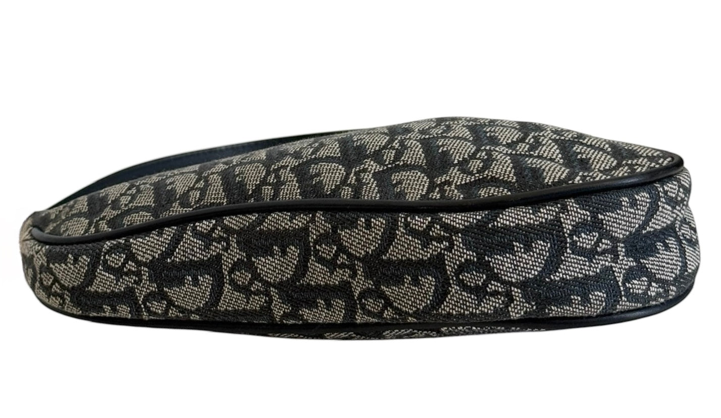 Dior Vintage 2001 Navy Blue Trotter Monogram Mini Saddle Pochette Shoulder Bag