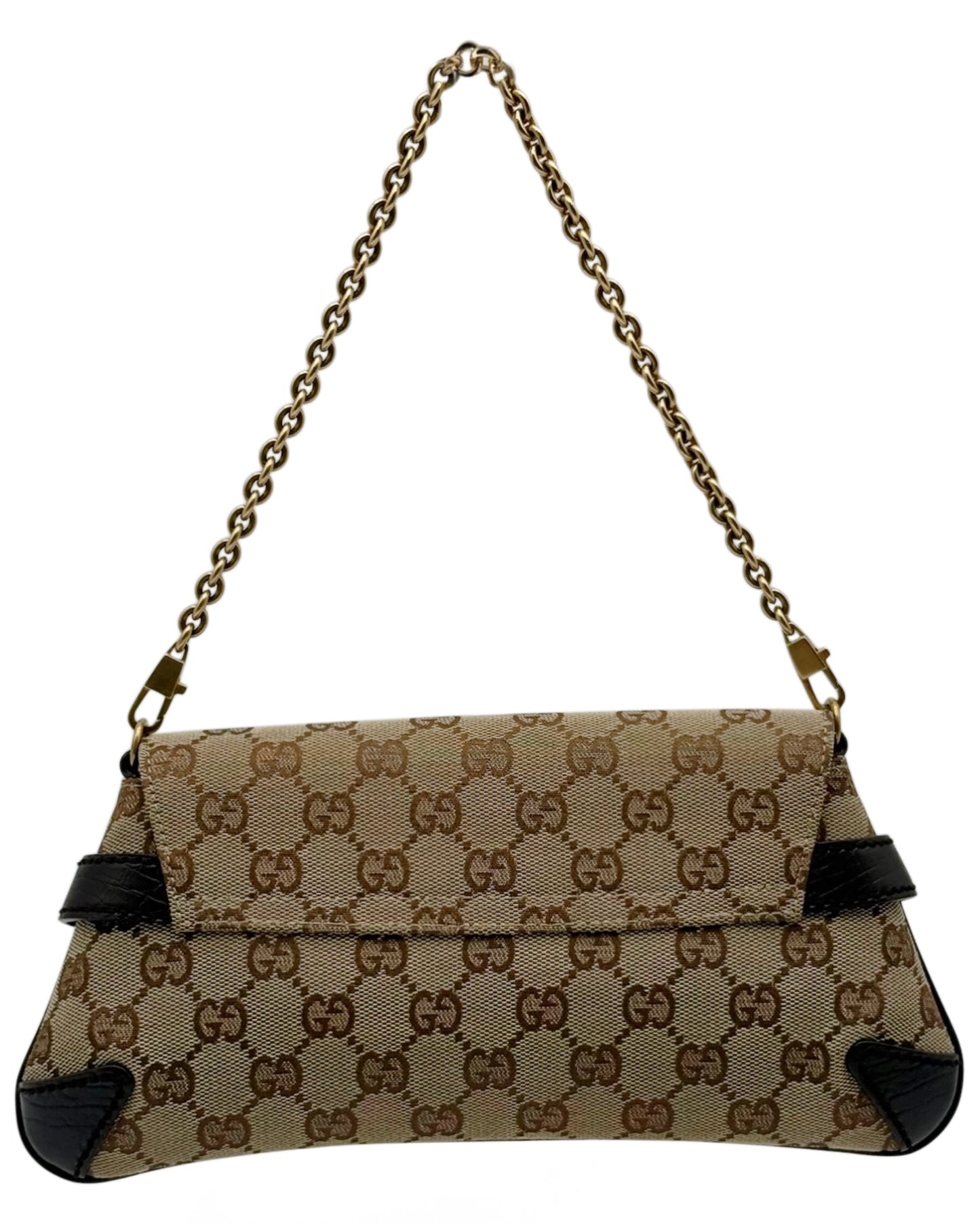 Gucci Vintage Brown GG Monogram Small Horsebit Shoulder Clutch Bag