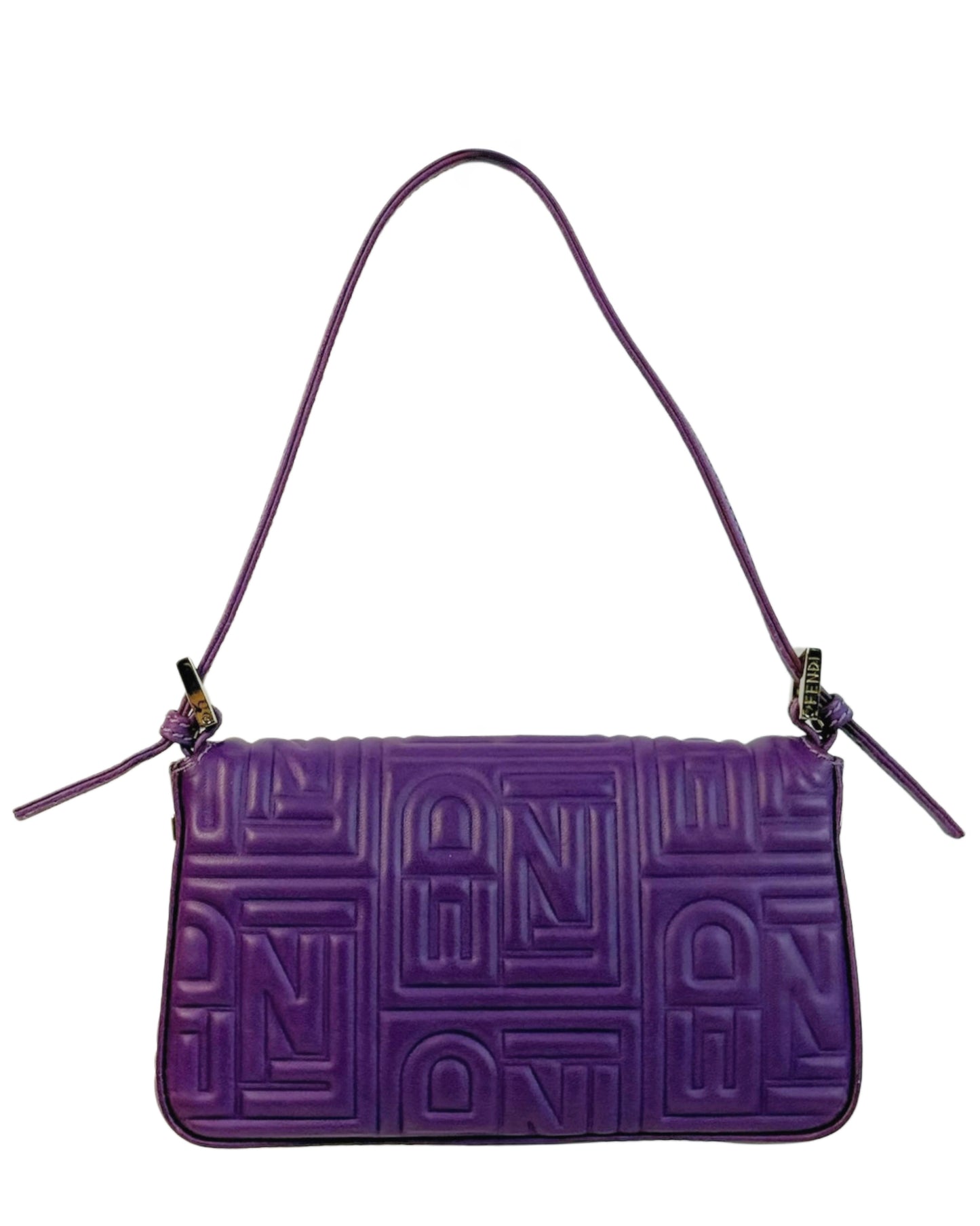 Fendi Vintage Purple Nappa Embossed Logo Leather Shoulder Mini Baguette Shoulder Bag