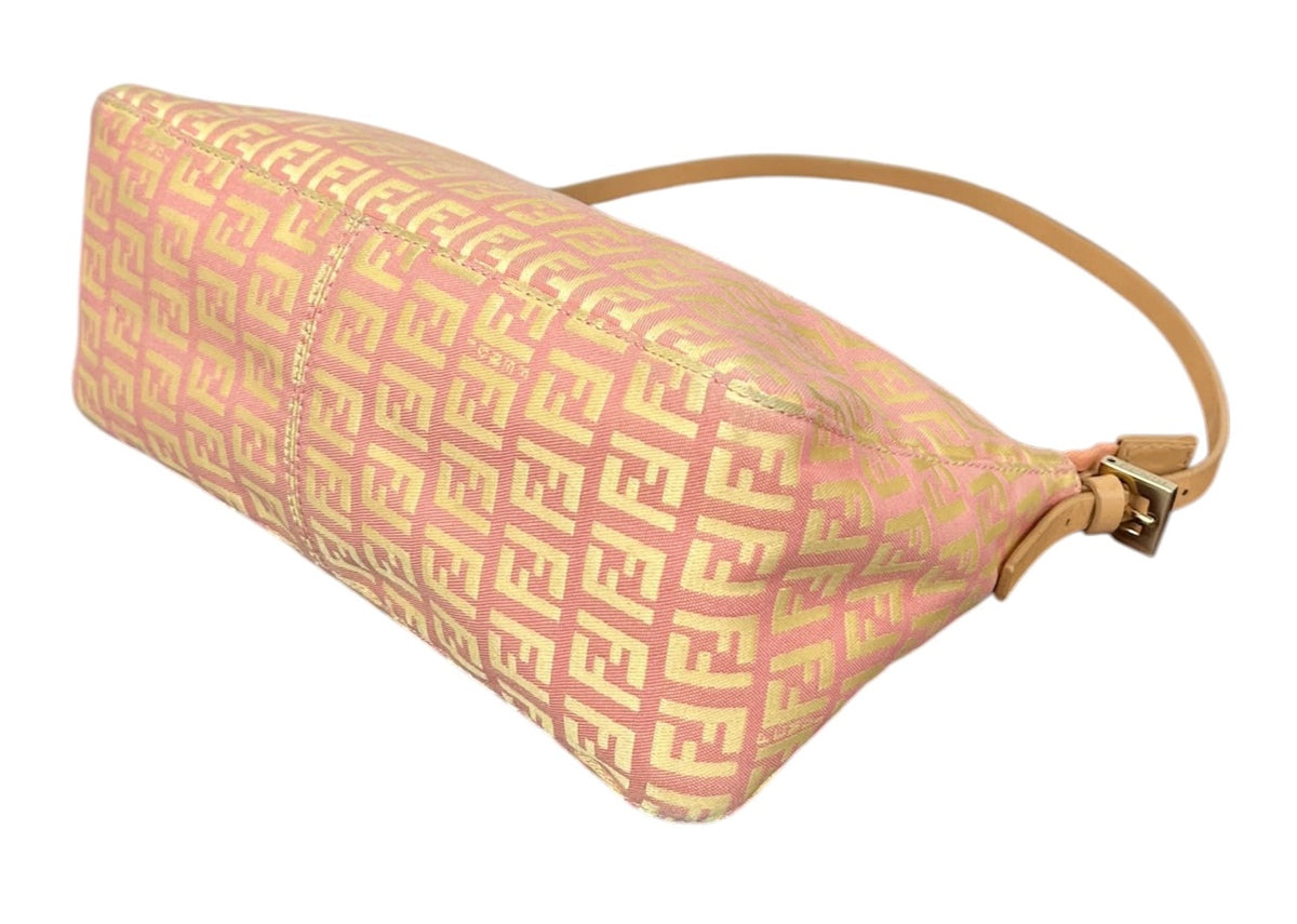 Fendi Vintage Pink & Yellow Zucchino Zucca Monogram Medium Shoulder Pochette Bag