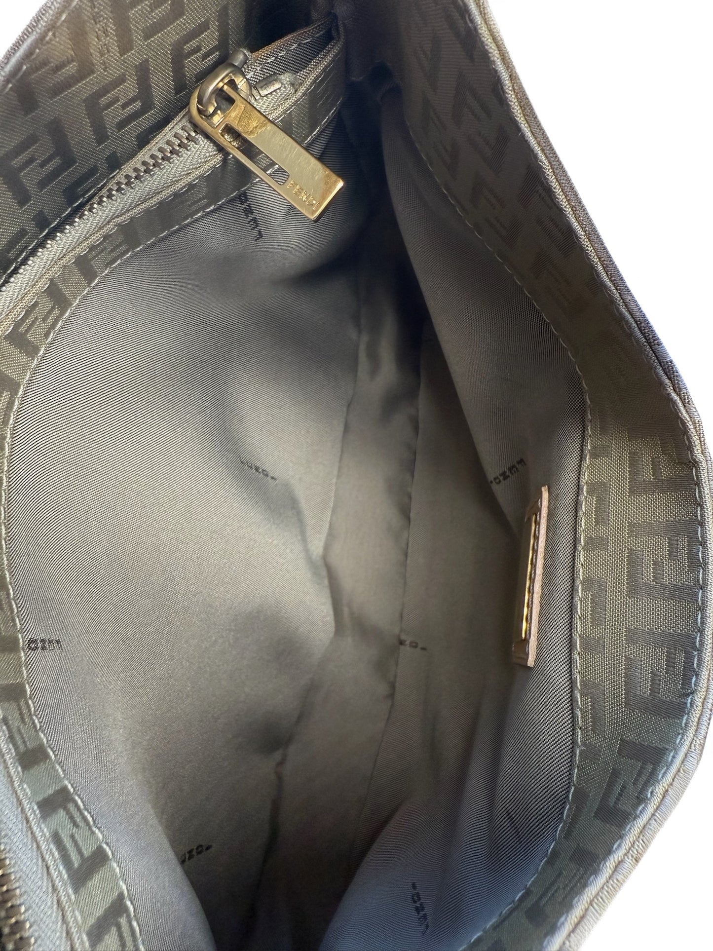 Fendi Vintage Beige Gold Zucca Monogram Hobo Shoulder Baguette Bag