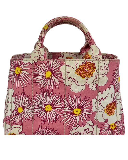 Prada Pink Floral Canvas Small Canapa Tote