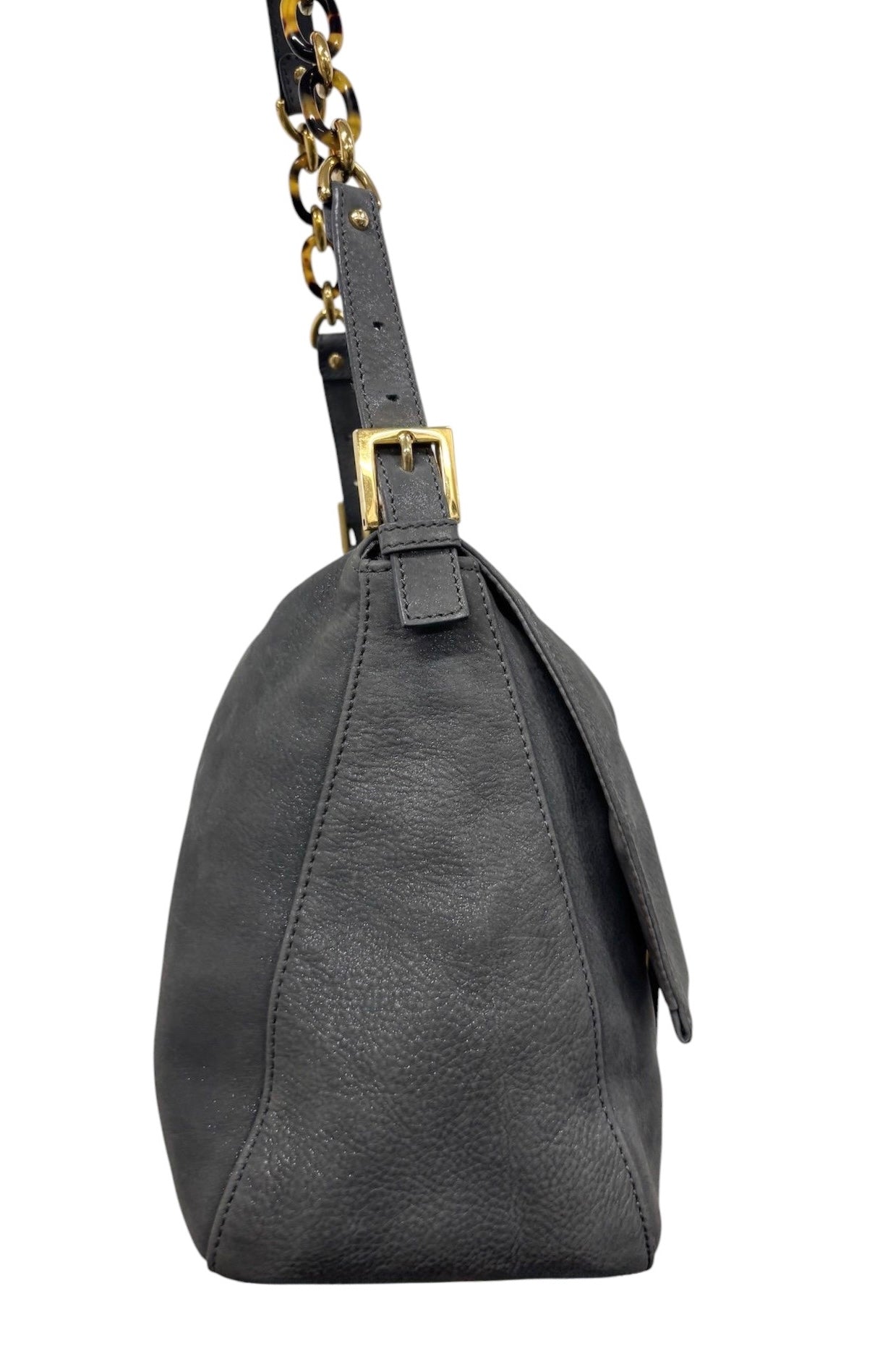 Fendi Vintage Dark Gray Micro Suede XL Mamma Baguette with Marble Logo
