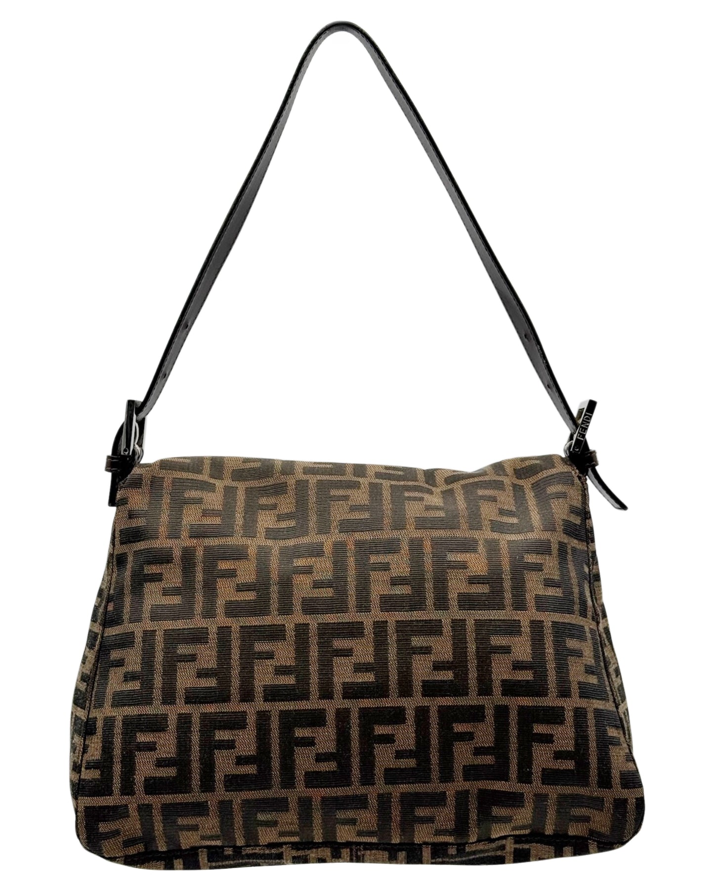 Fendi Vintage Brown Zucca Monogram Classic Mamma Baguette Shoulder Bag