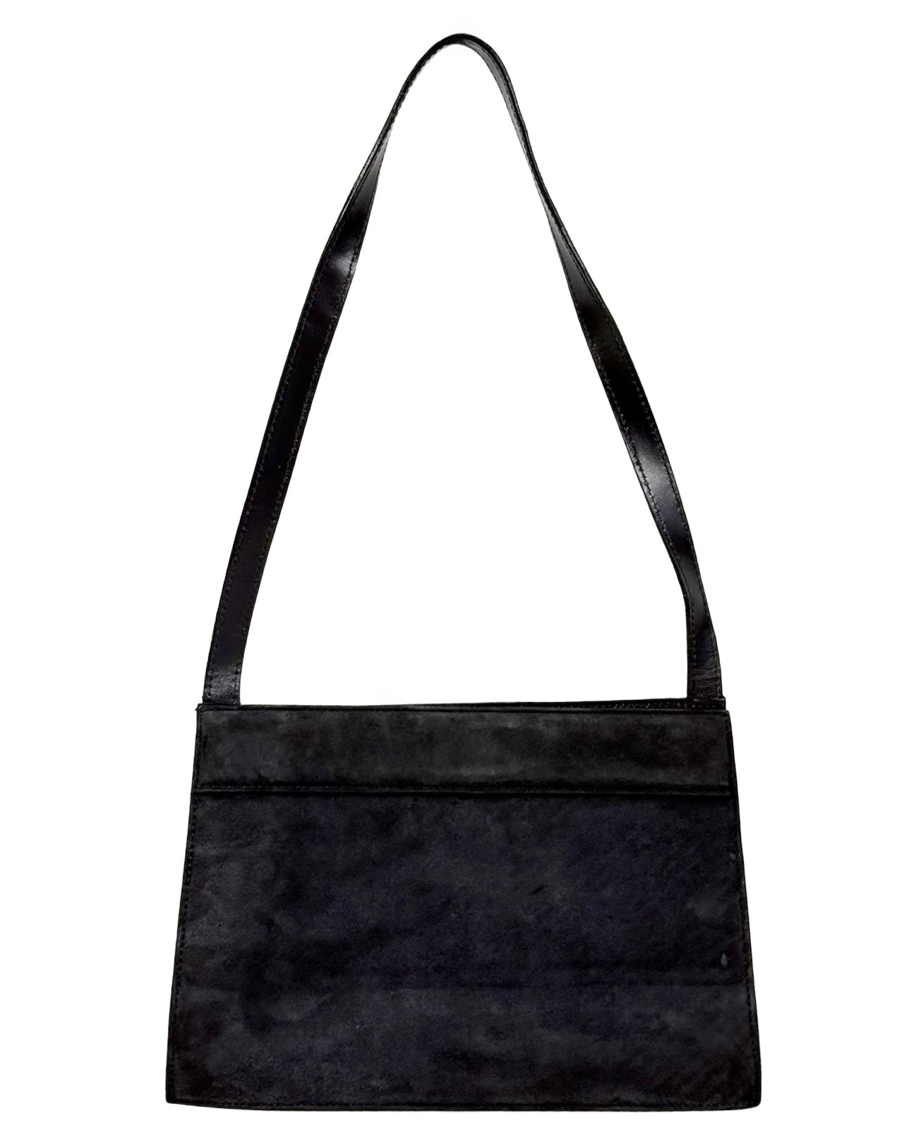 Gucci Vintage 80s Dark Gray Suede Trapezoid G Top Handle Shoulder Bag