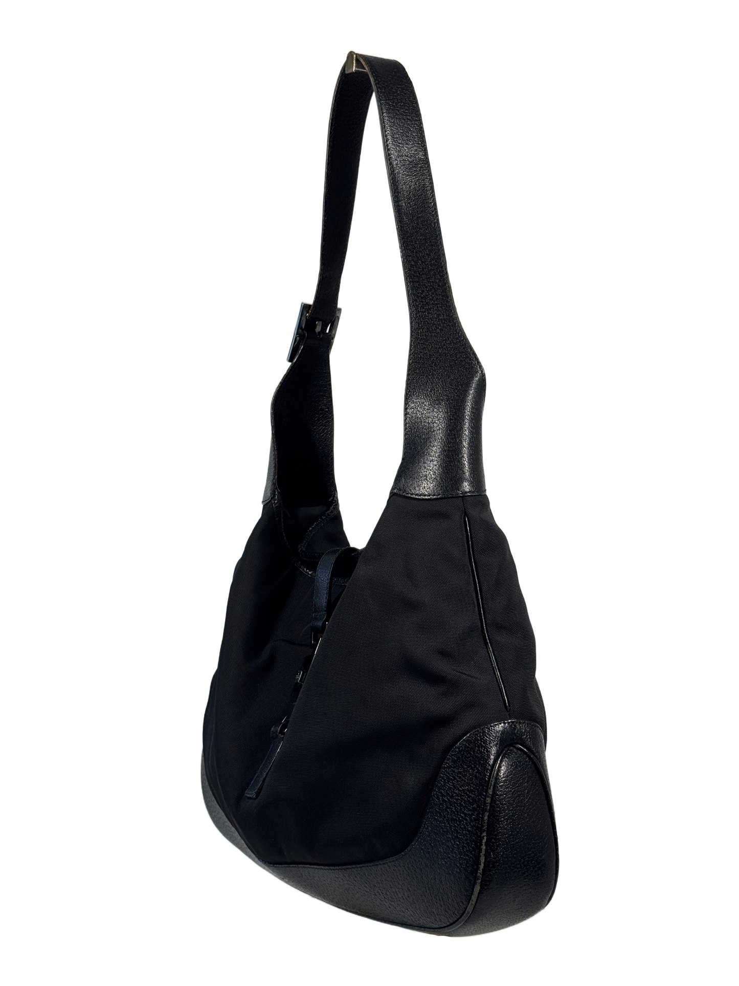 Gucci Vintage Black Nylon & Leather Large Jackie O Hobo Shoulder Bag