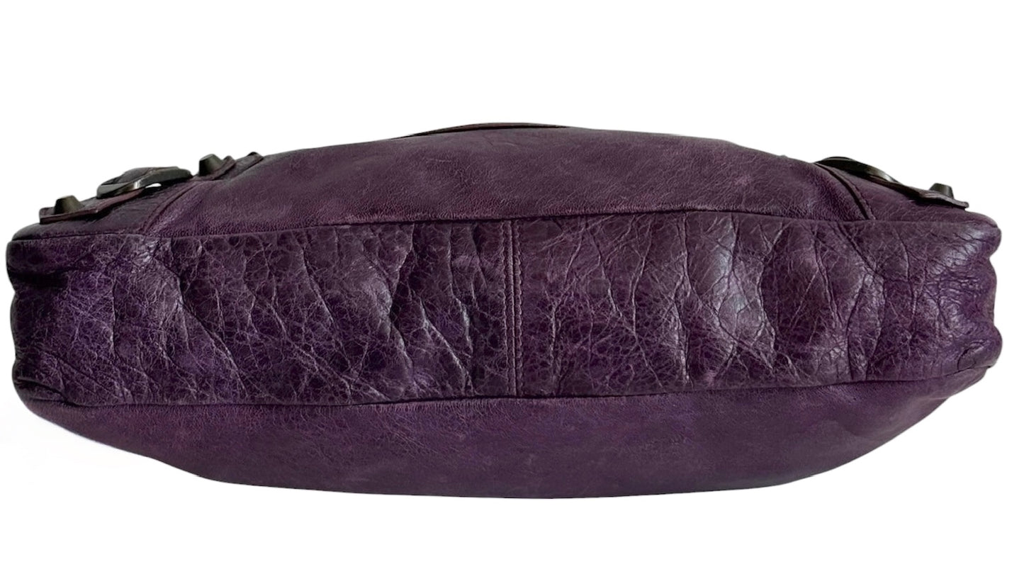 Balenciaga Dark Purple Leather Small Classic Motocross City Bag