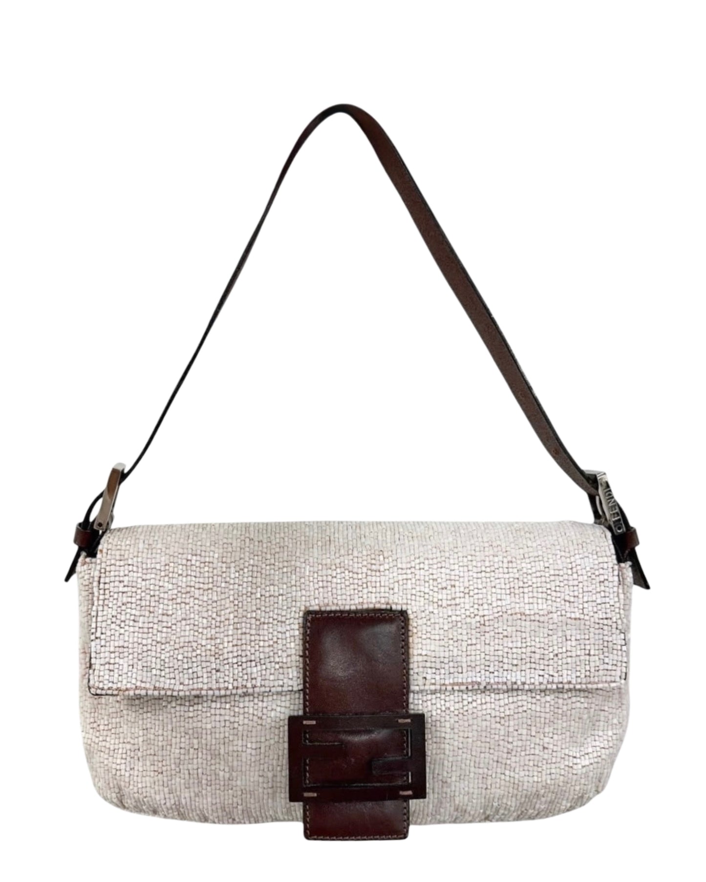 Fendi Vintage Light Pink Beaded Shoulder Baguette Bag 