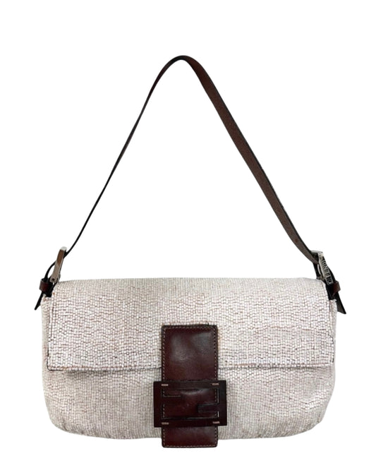 Fendi Vintage Light Pink Beaded Shoulder Baguette Bag 