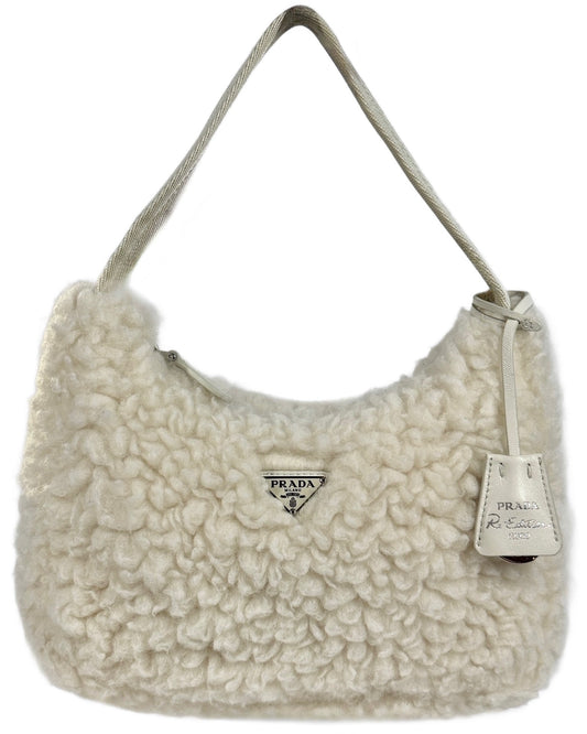 Prada Ivory Sherpa Re-Edition Small Shoulder Bag