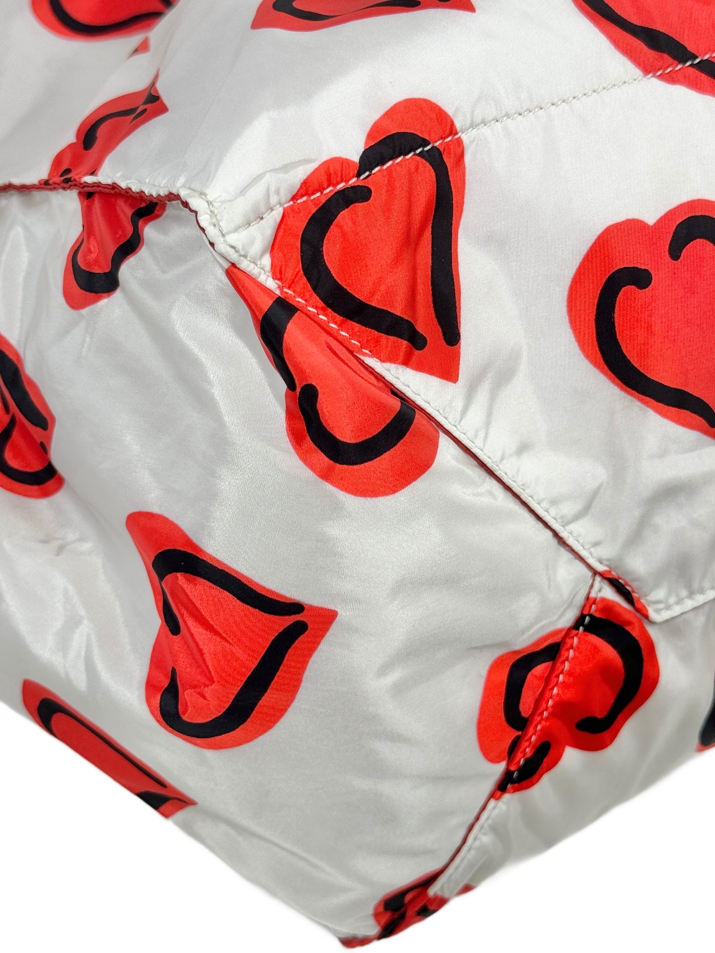 Prada Vintage White Nylon Red Heart Logo Large Shoulder Tote Bag