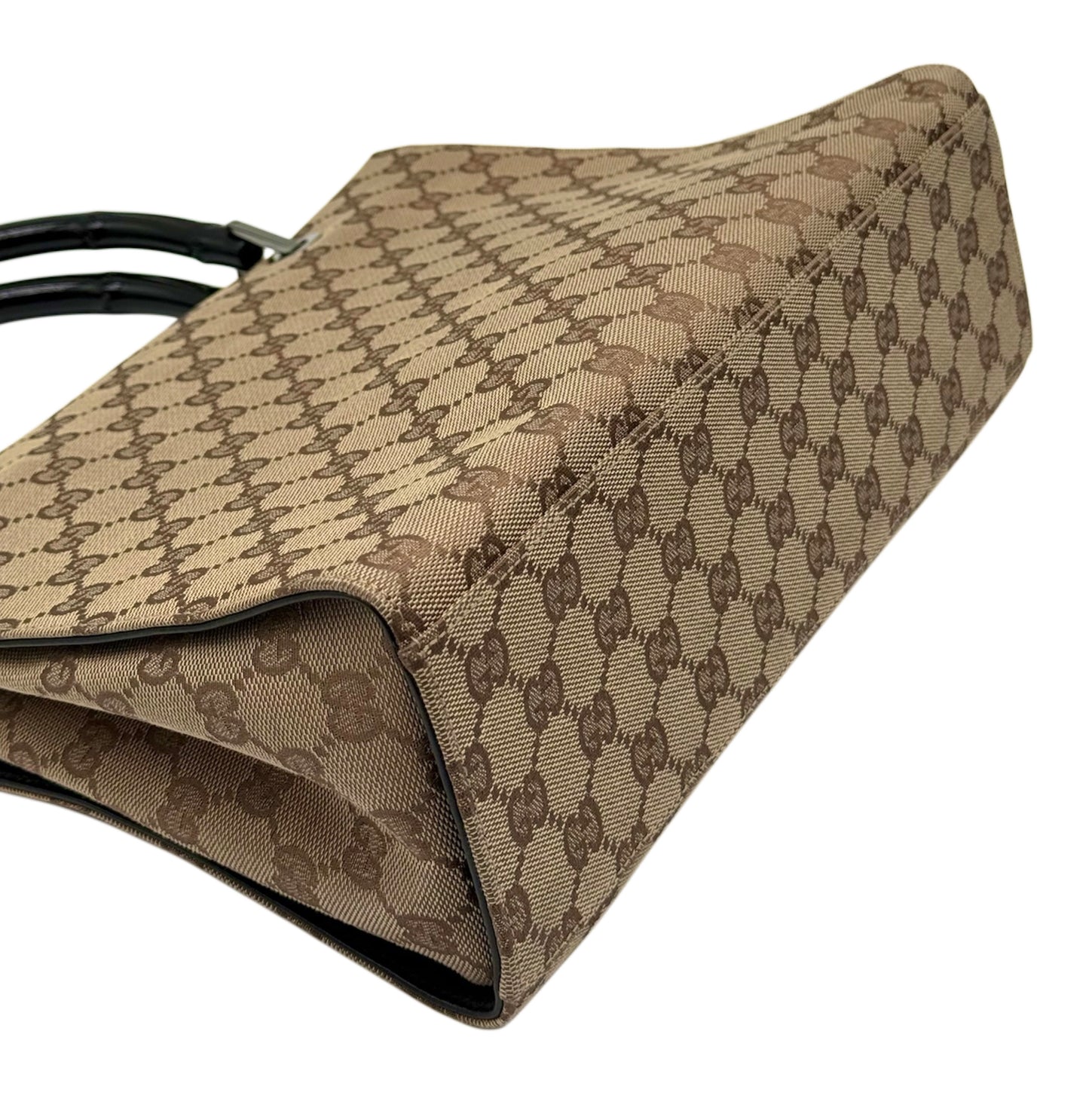 Gucci Vintage Brown GG Monogram Square Bamboo Top Handle Bag