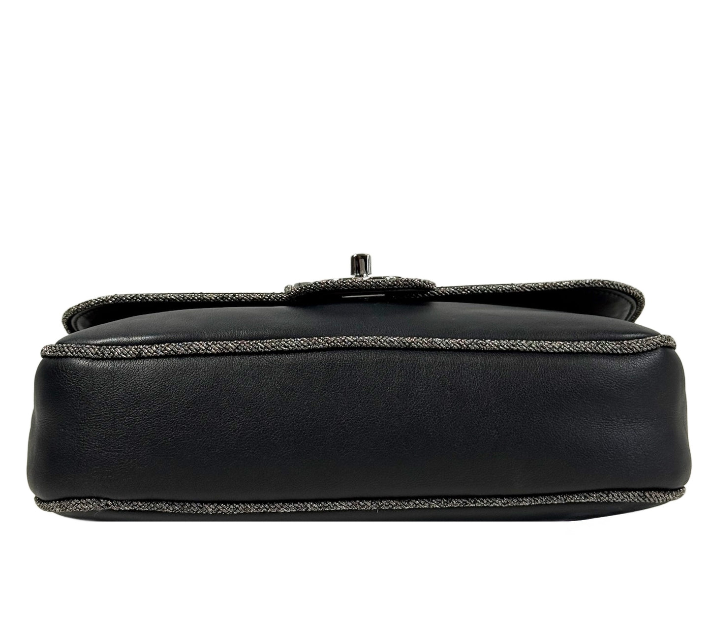Chanel Dark Gunmetal Gray Quilted Lambskin Elementary Chic Flap Shoulder Bag