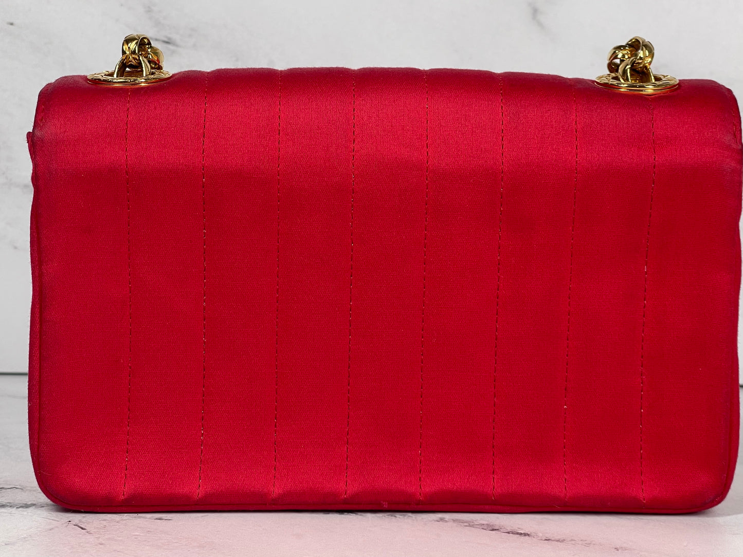 Chanel Vintage 2 Series Red Satin Classic Mini Flap Bag w Bijoux Chain w 24K GPHW