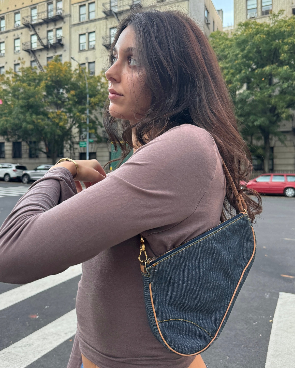 Dior Vintage 2001 Blue Denim Mini Saddle Shoulder Pochette Bag