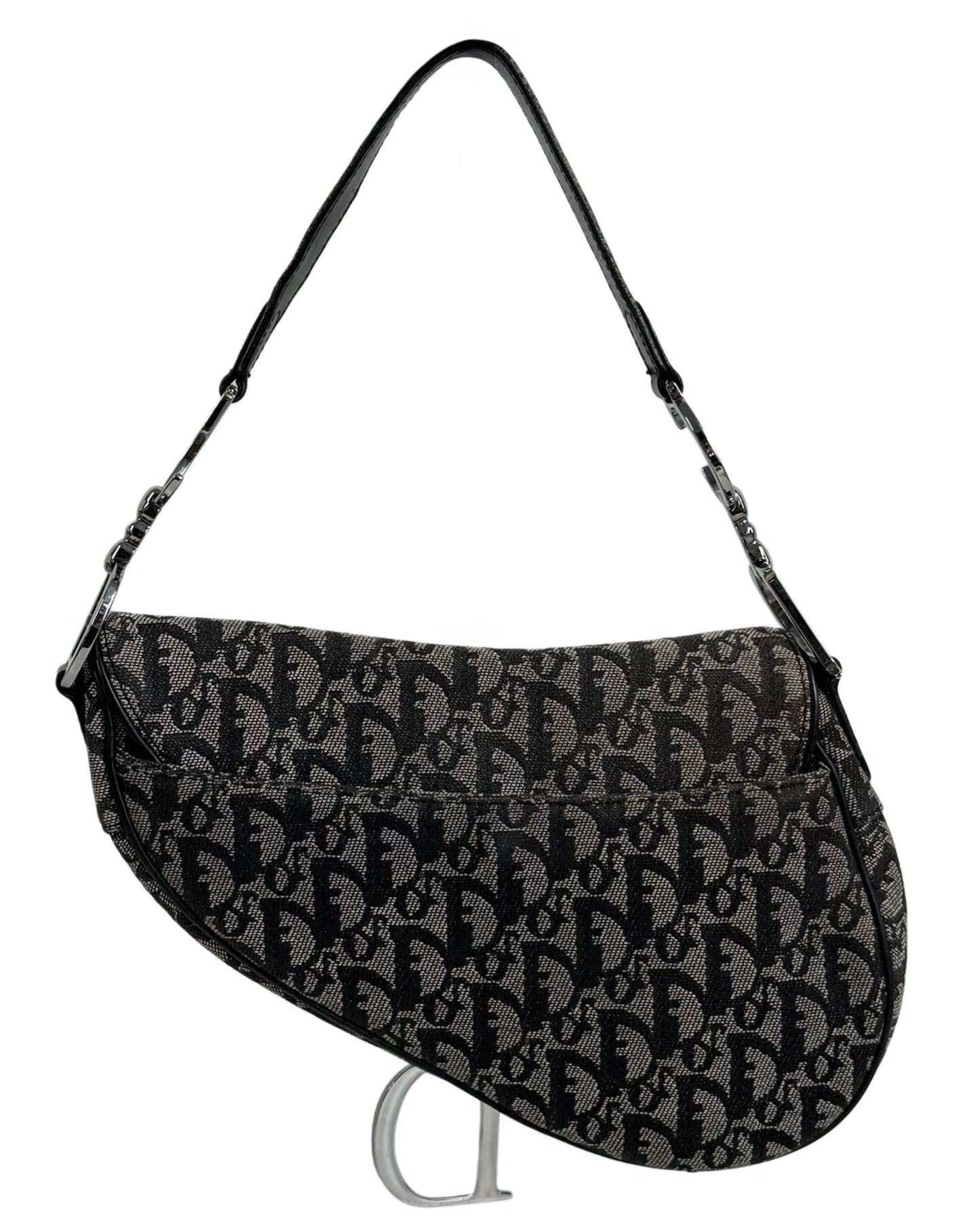 Dior Vintage 2005 Black Trotter Monogram Medium Saddle Bag
