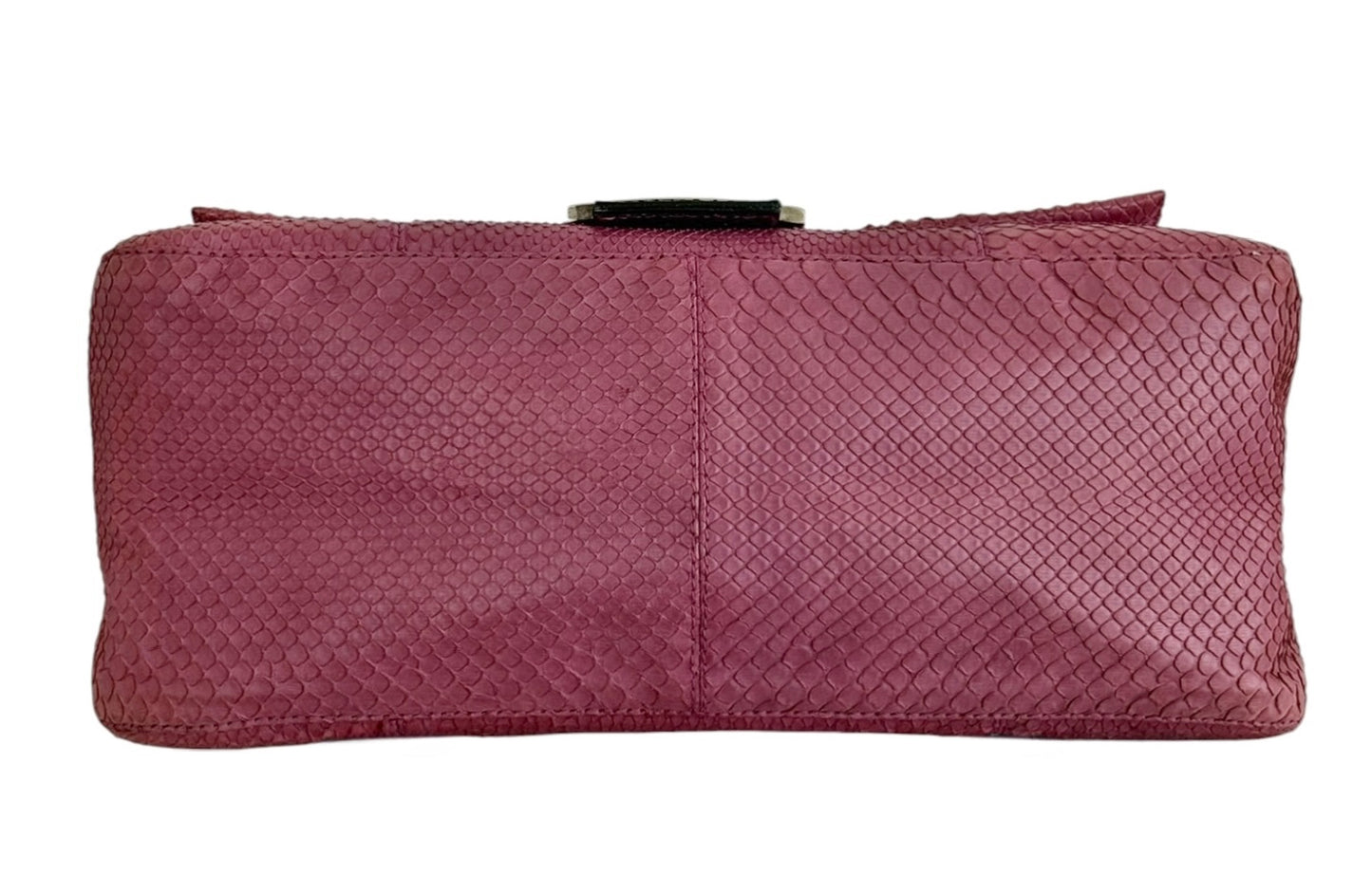 Fendi Vintage Fuchsia Pink Python Blue Marble Logo XL Mamma Shoulder Baguette Bag