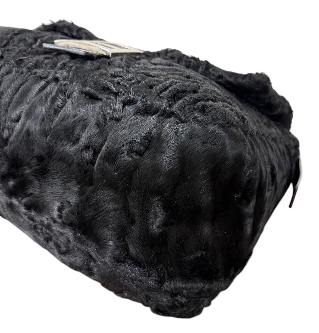 Fendi Vintage Black Astrakhan Persian Lamb Fur Mamma Baguette Shoulder Bag 