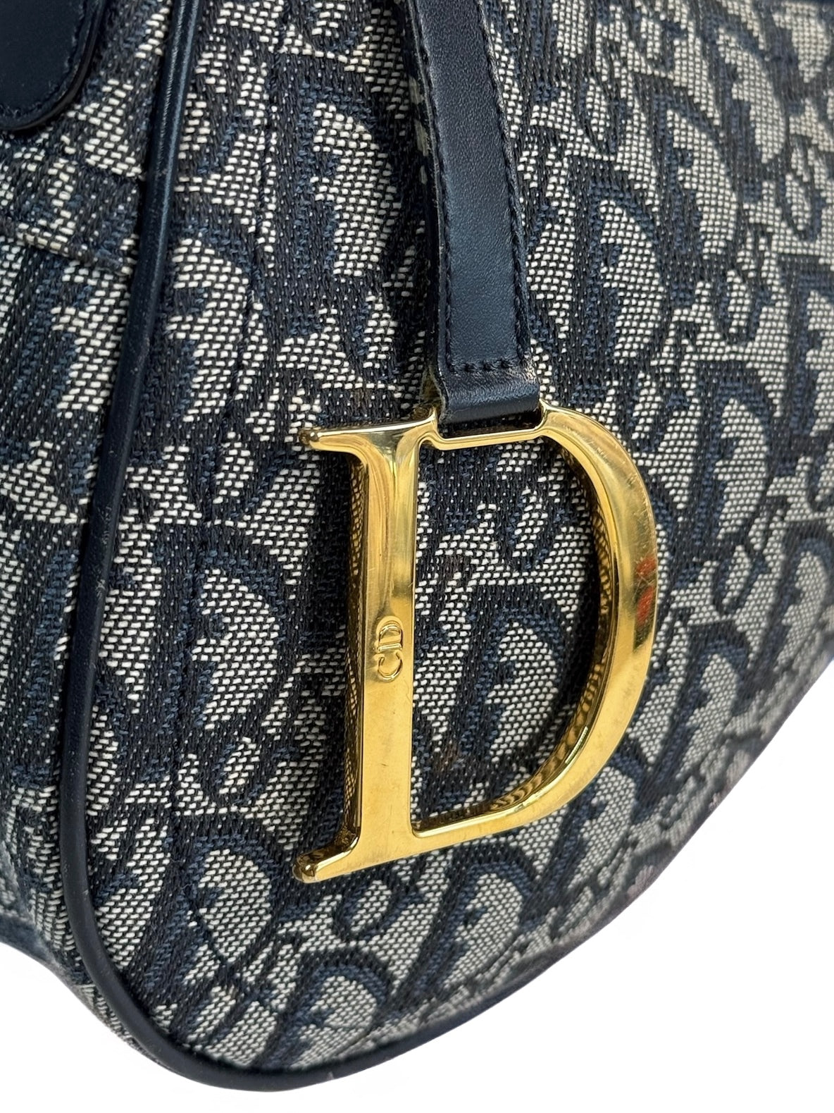 Dior Vintage 2004 Navy Blue Trotter Monogram D Charm Logo Shoulder Crossbody Saddle Bag