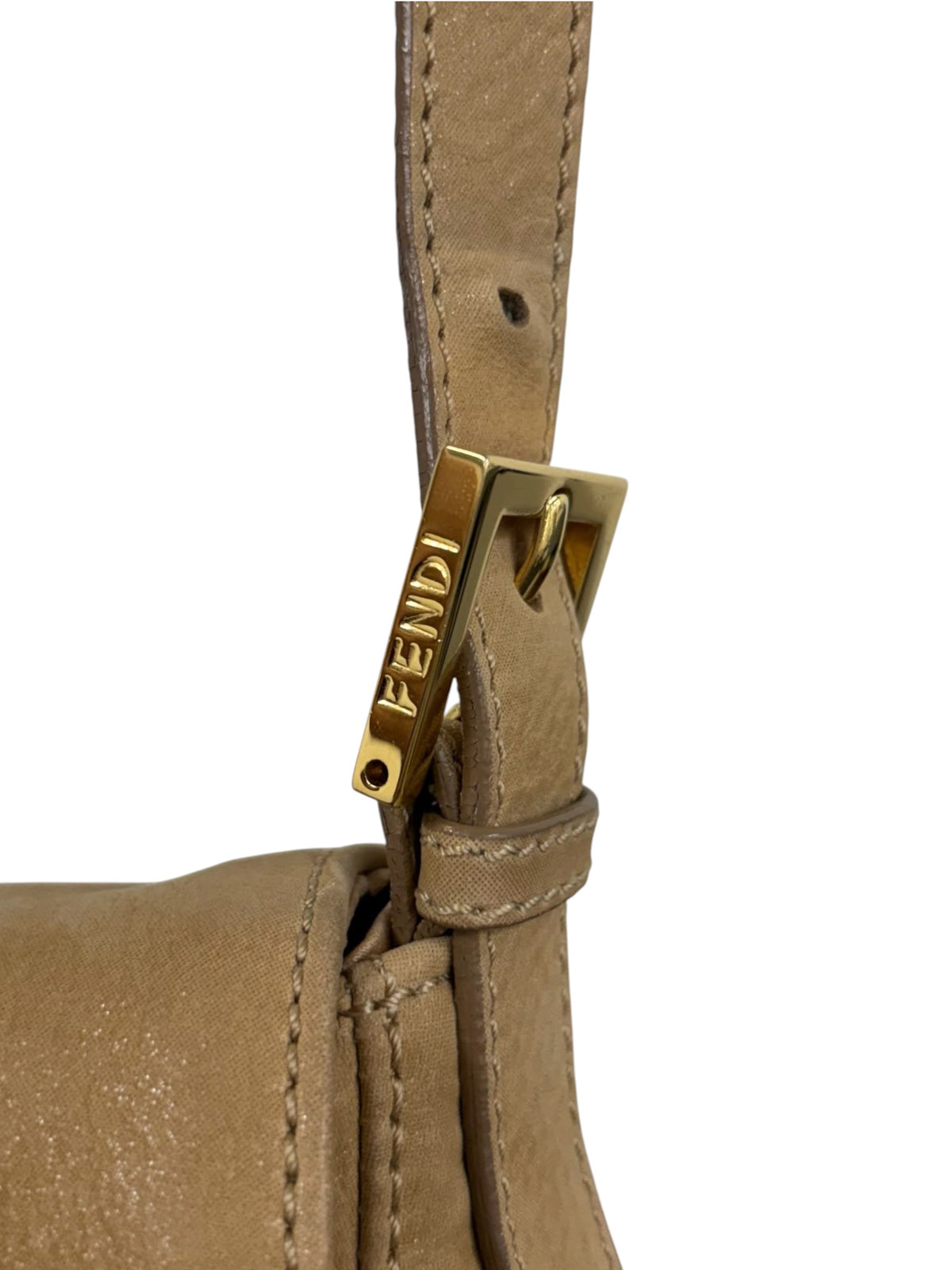 Fendi 2011 Tan Micro Suede Marble Logo XL Mamma Baguette Shoulder Bag